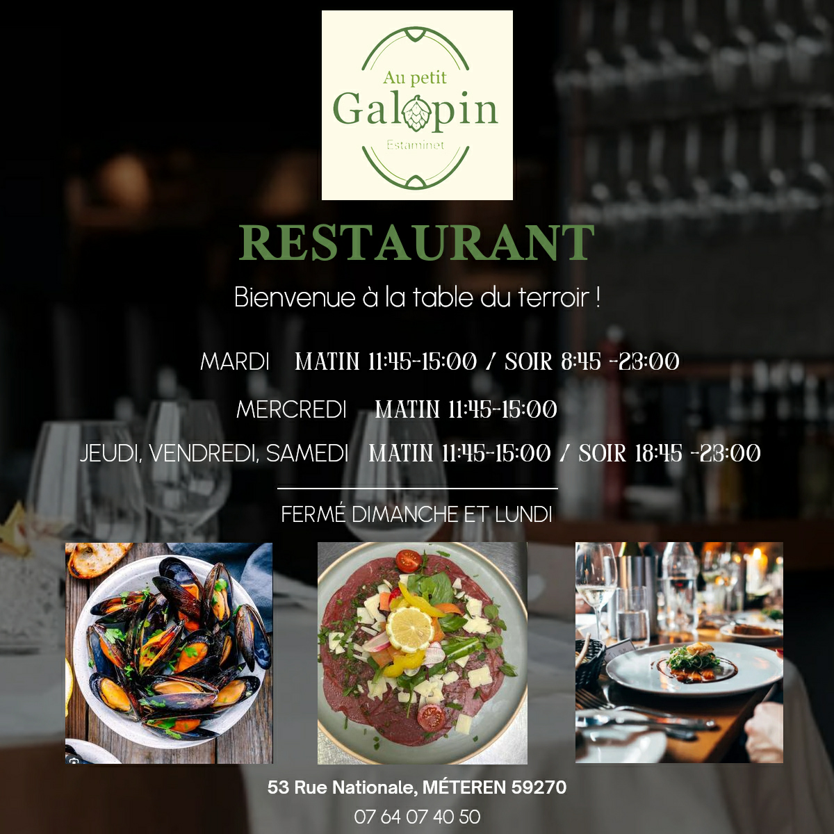 Publicité - Restaurants Facebook ad: Au petit galopin Méteren - Restaurant (adresse, horaires)