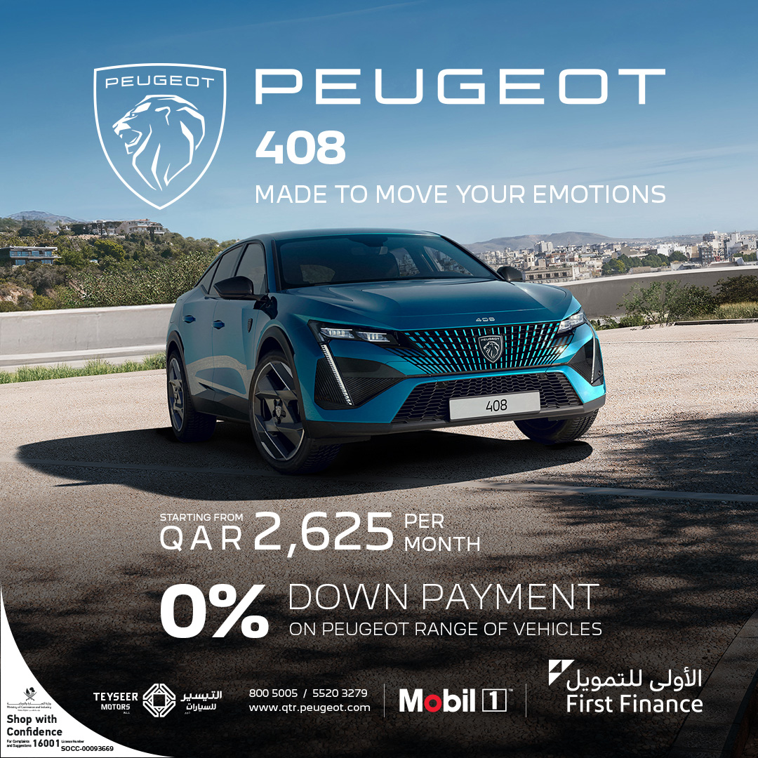 Peugeot Qatar Facebook ad: Make every drive a statement, Peugeot 408, 0%…