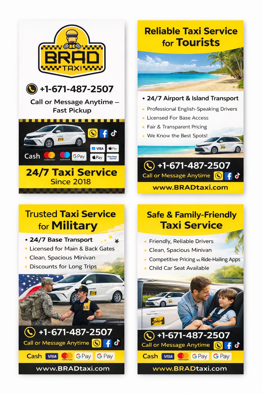 Brad Taxi, Tour, and Transportation Services. Guam, USA Facebook ad: Guam Taxi, Available