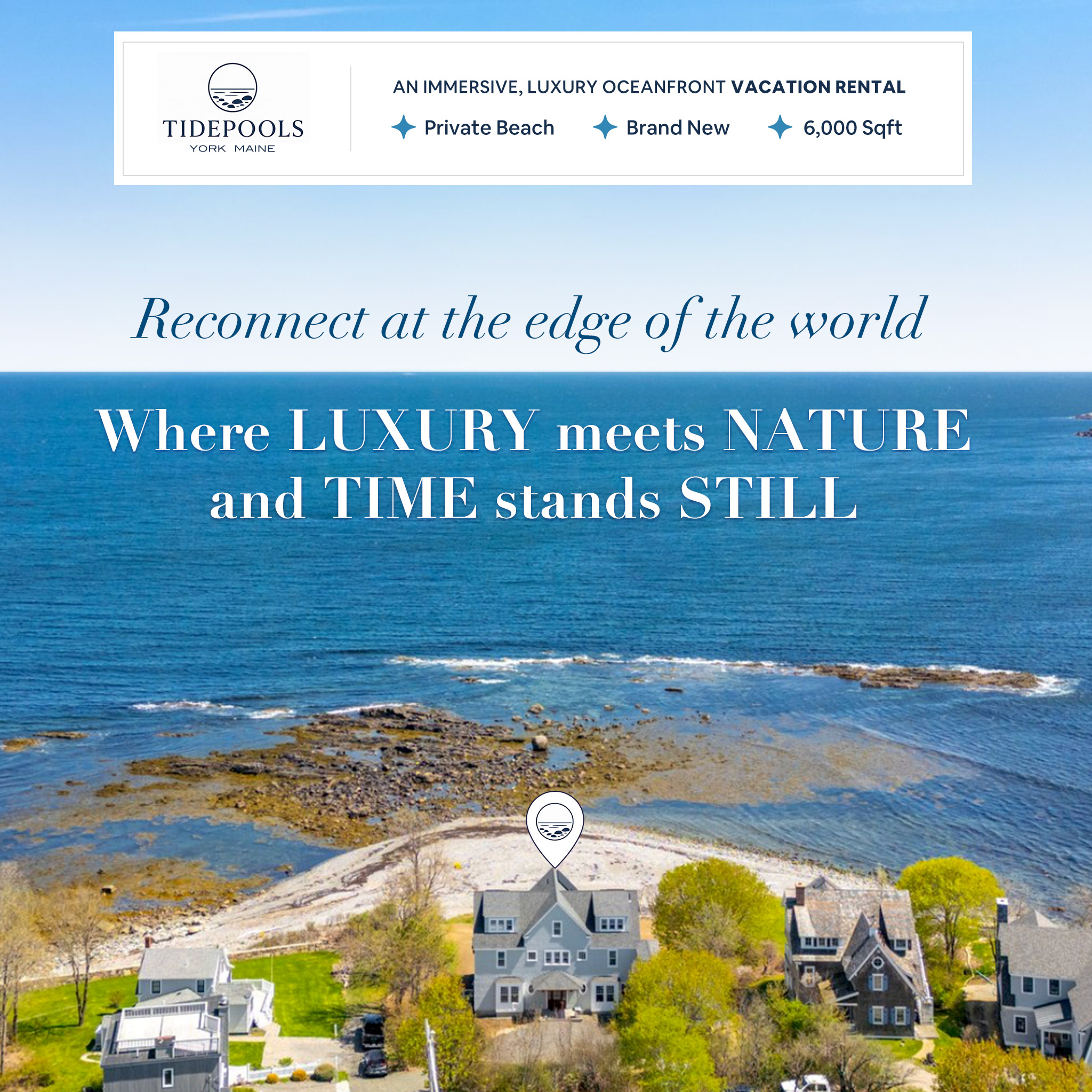 Grand Welcome Southern Coastal Maine Vacation Rental Management Facebook ad: Oceanfront Airbnb in York, Maine, Semi-Private Beach in…