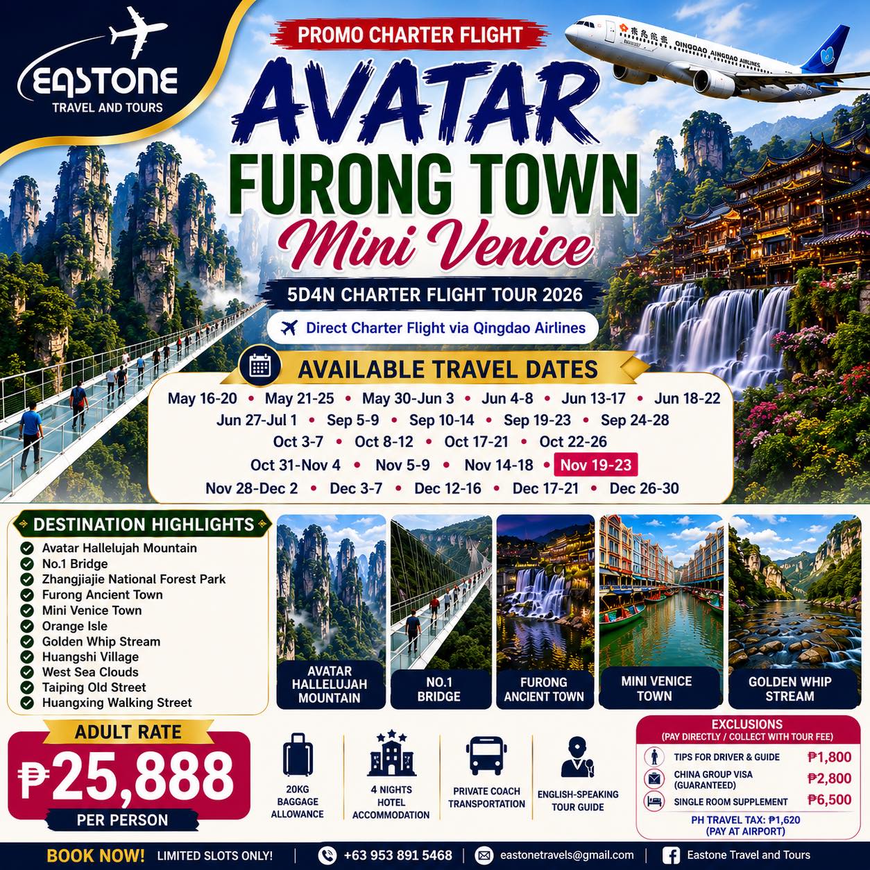 Eastone Travel and Tours Facebook ad: ๐๐ฉ๐๐ง๐๐ฅ โข ๐๐จ๐ฅ๐ข๐ก๐ ๐ง๐ข๐ช๐ก โข ๐ ๐๐ก๐ ๐ฉ๐๐ก๐๐๐