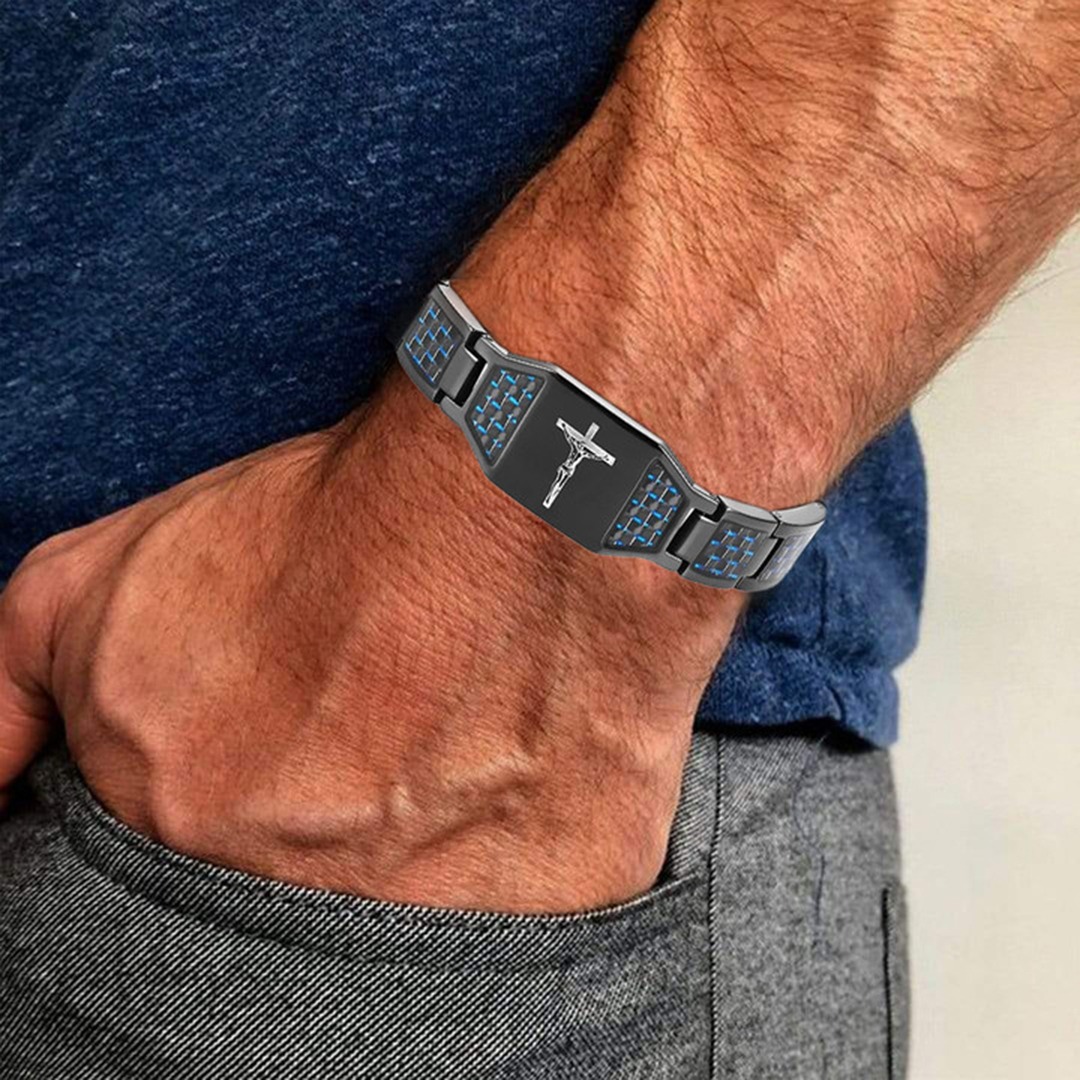 bunnykachu.com Facebook ad: Men's Jesus cross energy bracelet-BUNNYKACHU