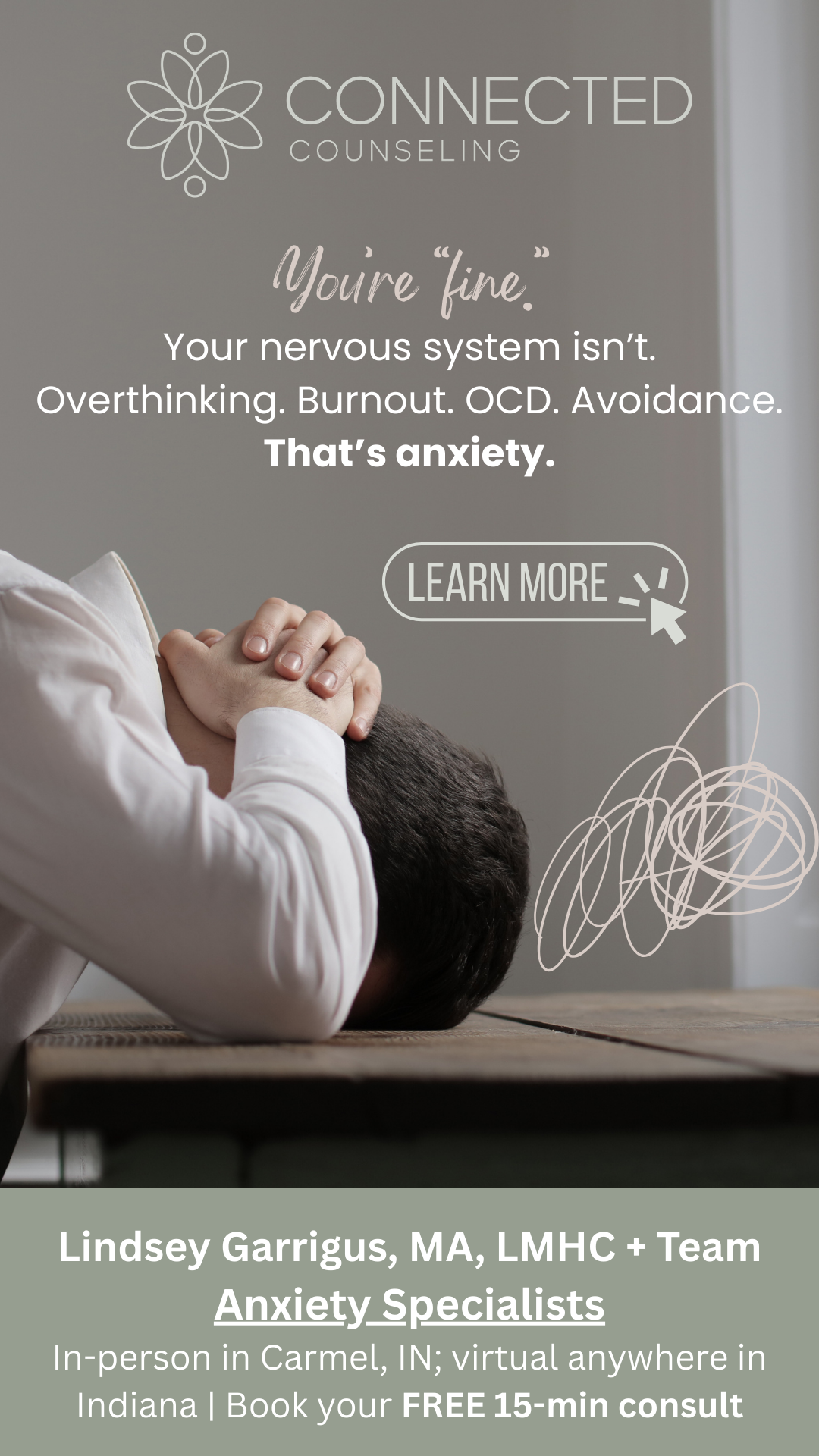 Connected Counseling LLC Facebook ad: When Your Brain Won’t Stop