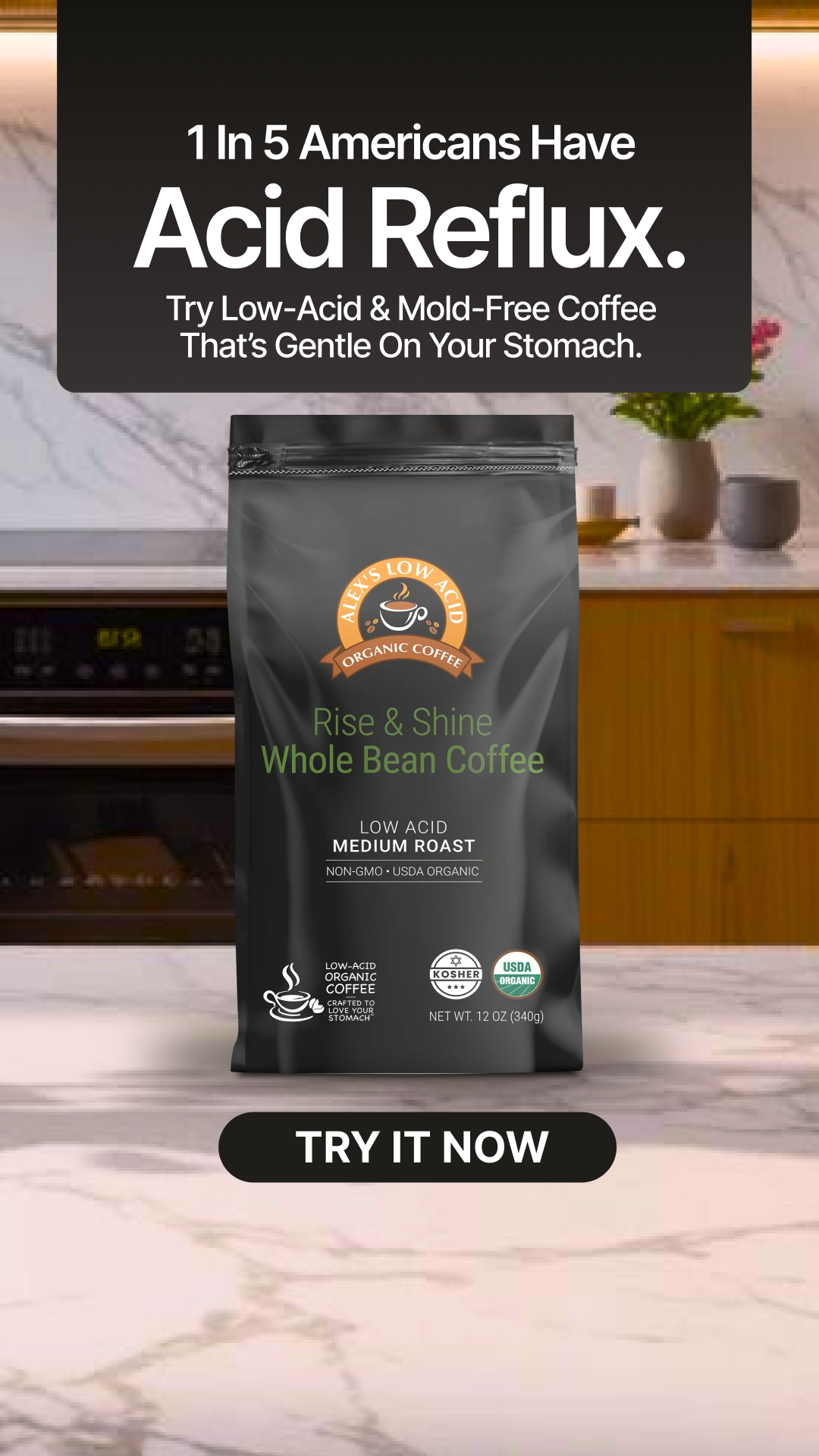 Alex's Low-Acid Organic Coffee Facebook ad