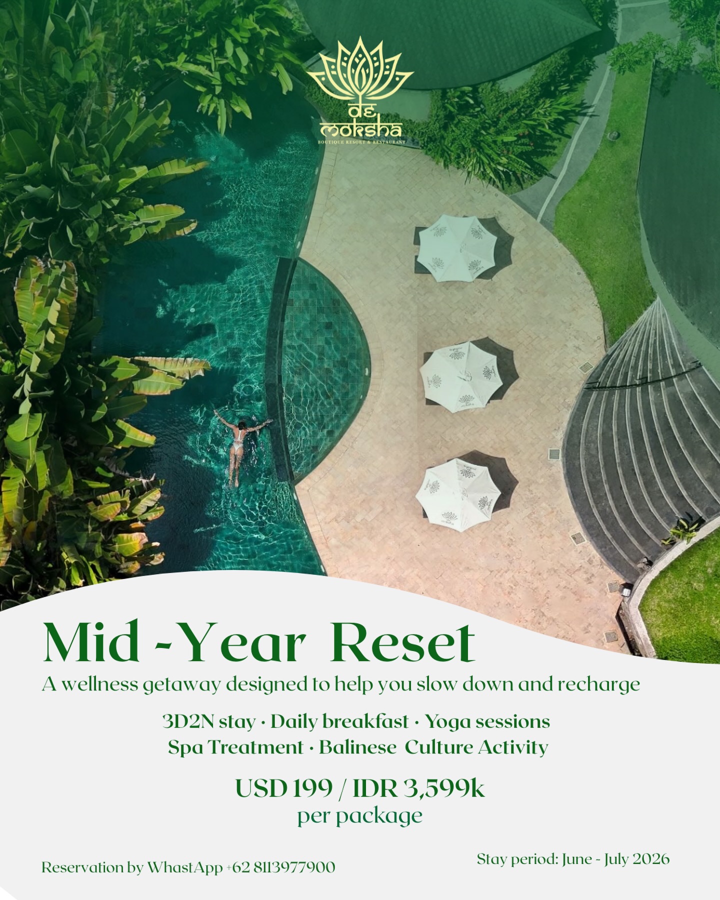 De Moksha Eco Friendly Boutique Resort Facebook ad: MID-YEAR RESET PACKAGE