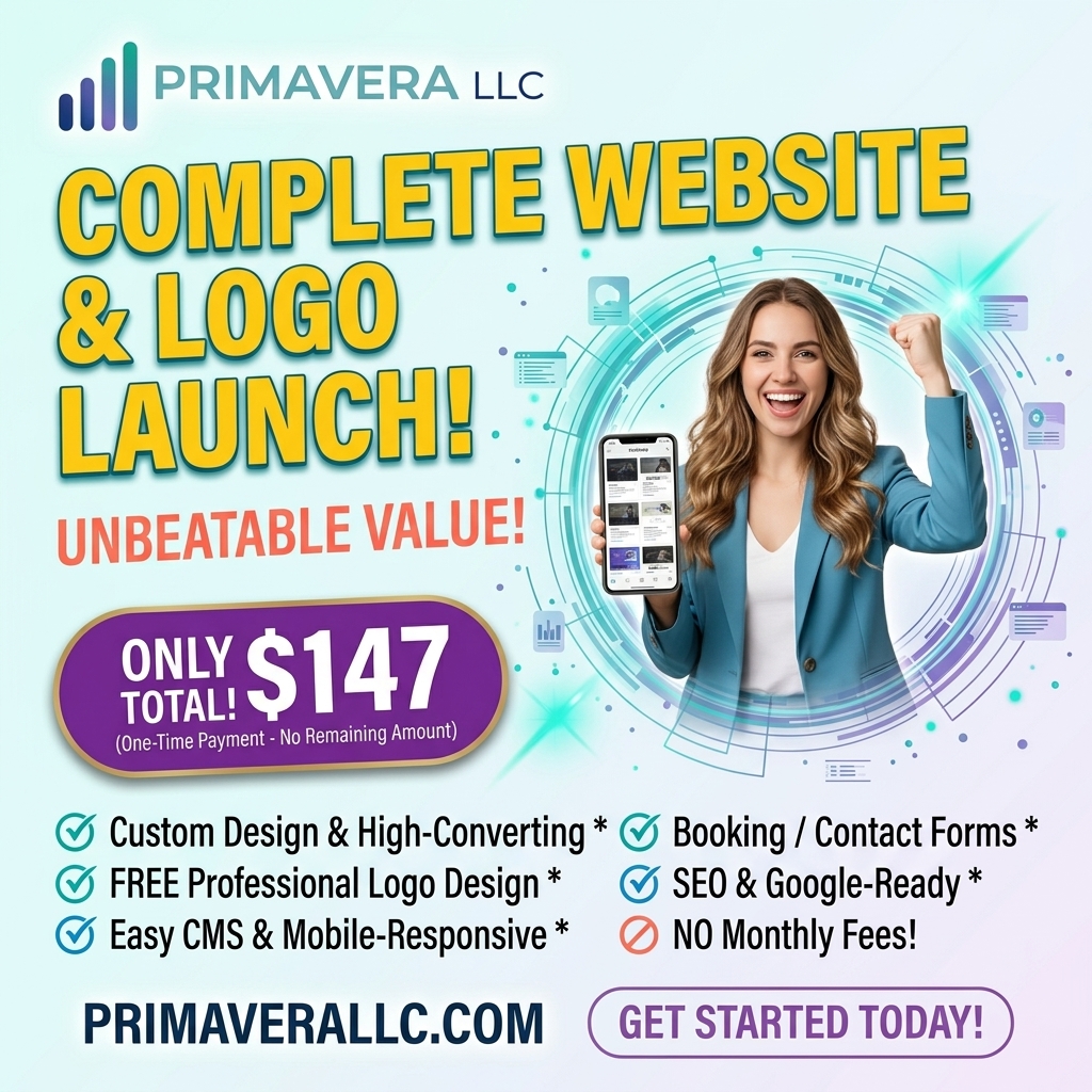 Primavera Agency Facebook ad: Custom Website + Free Logo Design | From $147