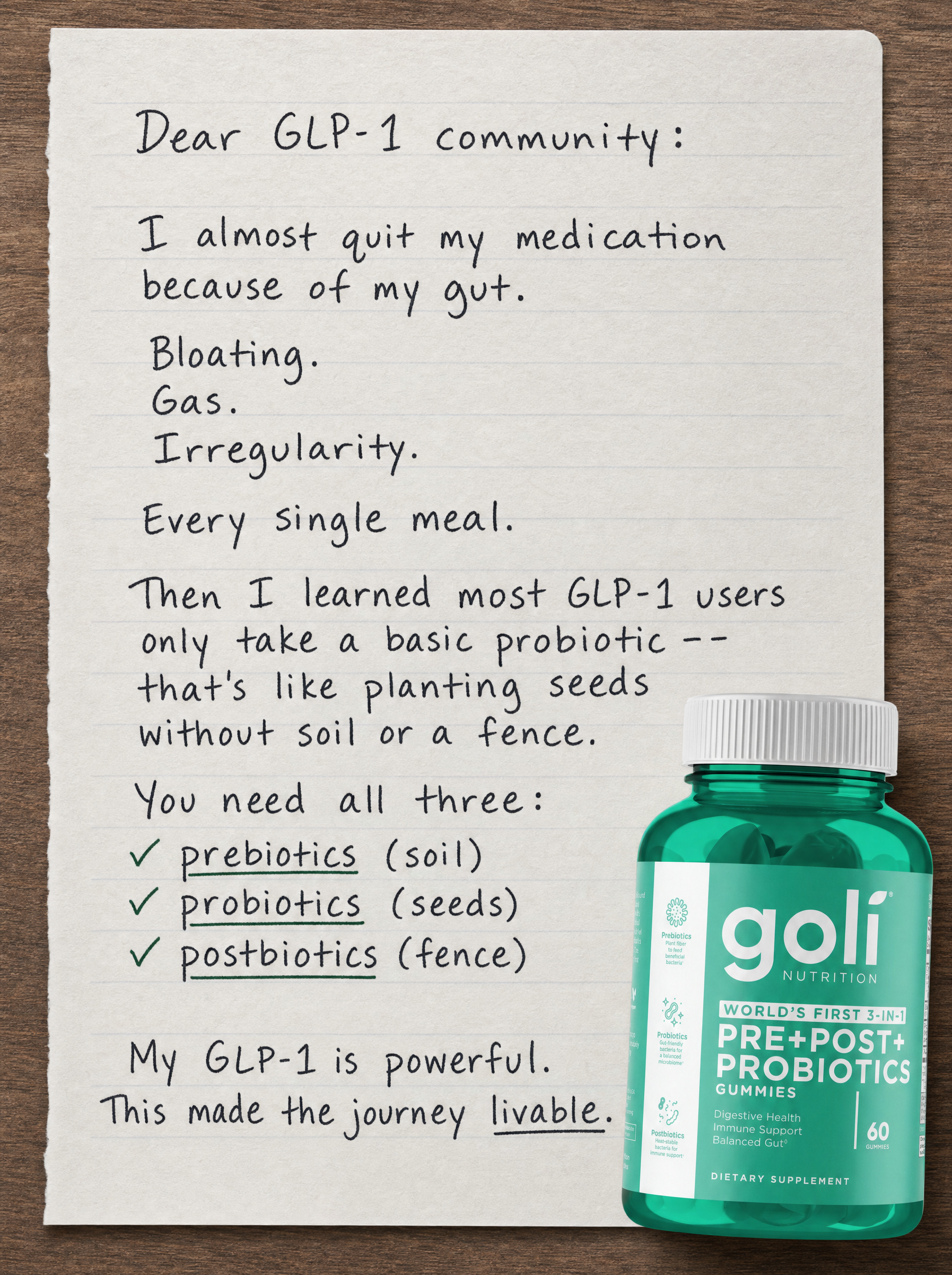 Goli Facebook ad: On a GLP-1? Your Gut’s Adjusting Too