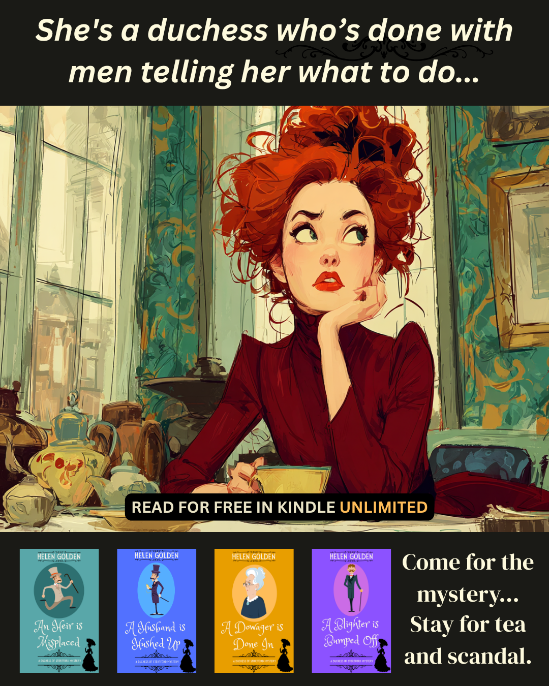 Helen Golden Author Facebook ad: Kindle Unlimited Historical Cozy Mystery Pick