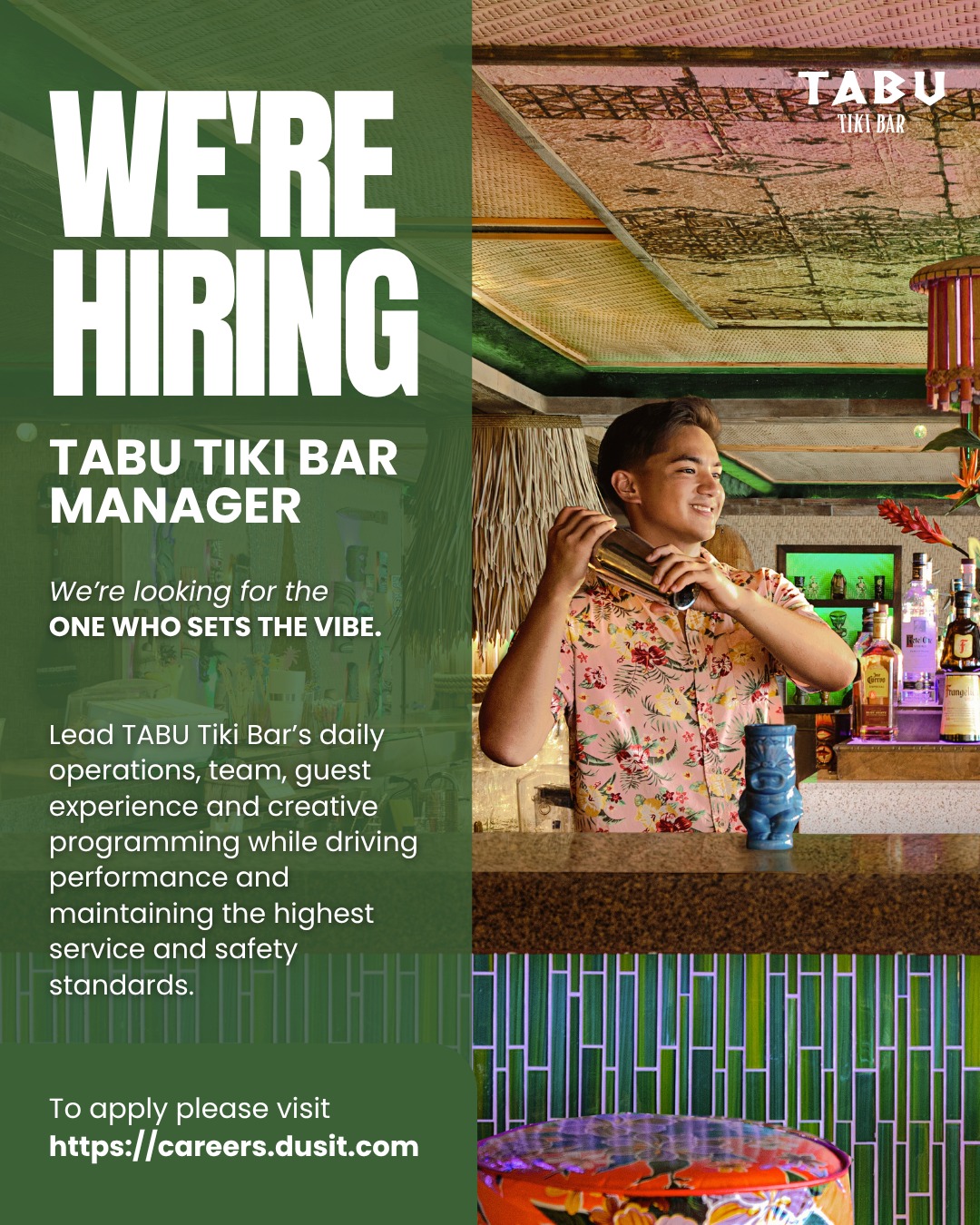 Dusit Beach Resort Guam Facebook ad: TABU Tiki Bar Manager Wanted!