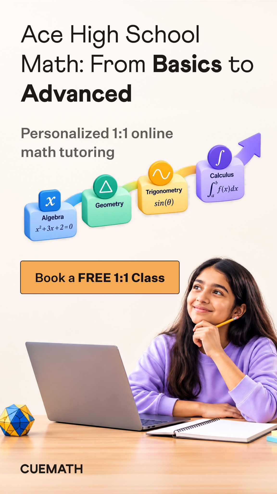 Cuemath Facebook ad: The Same Math Tutor. Every Single Class.