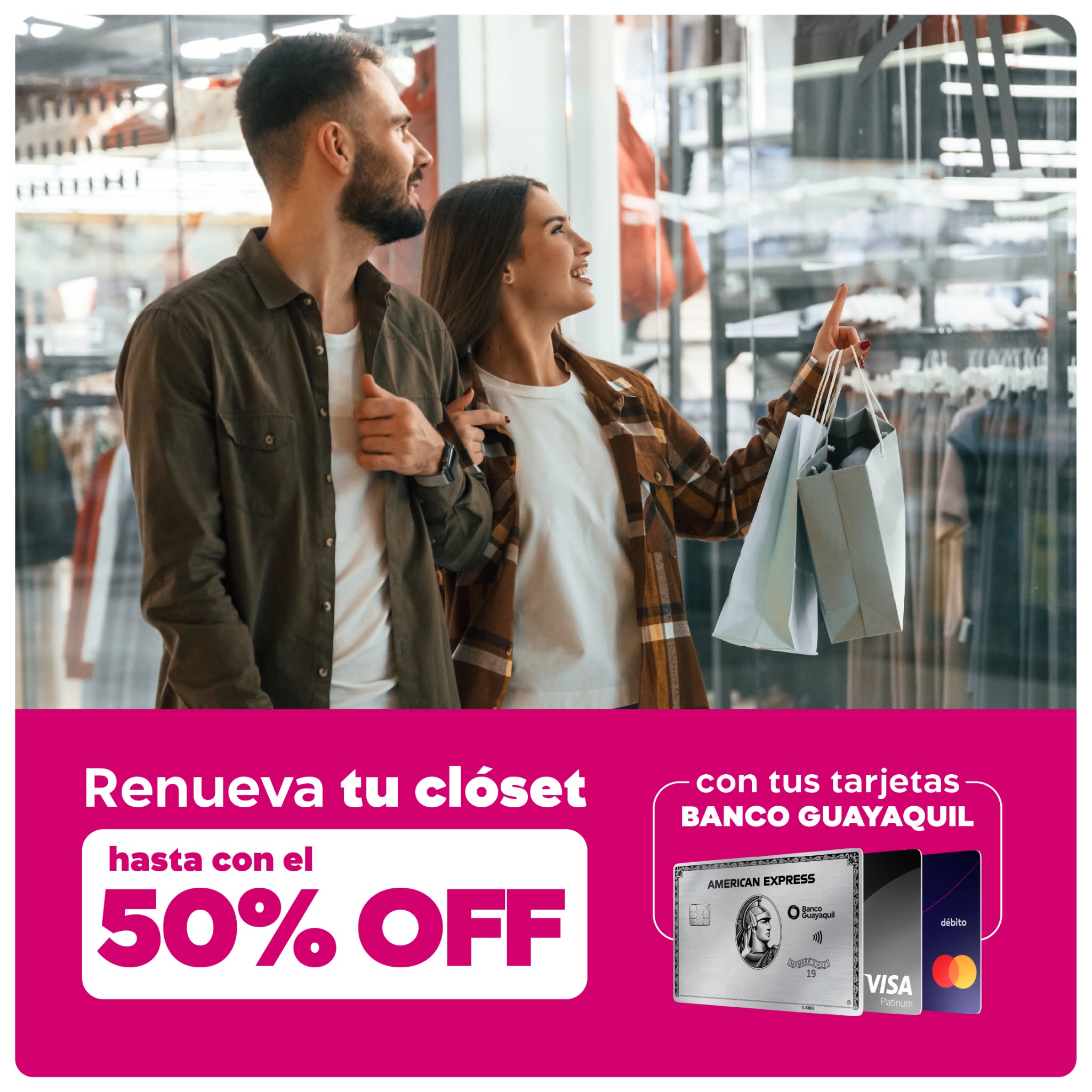 Banco Guayaquil Facebook ad: Compra con tus tarjetas Banco Guayaquil