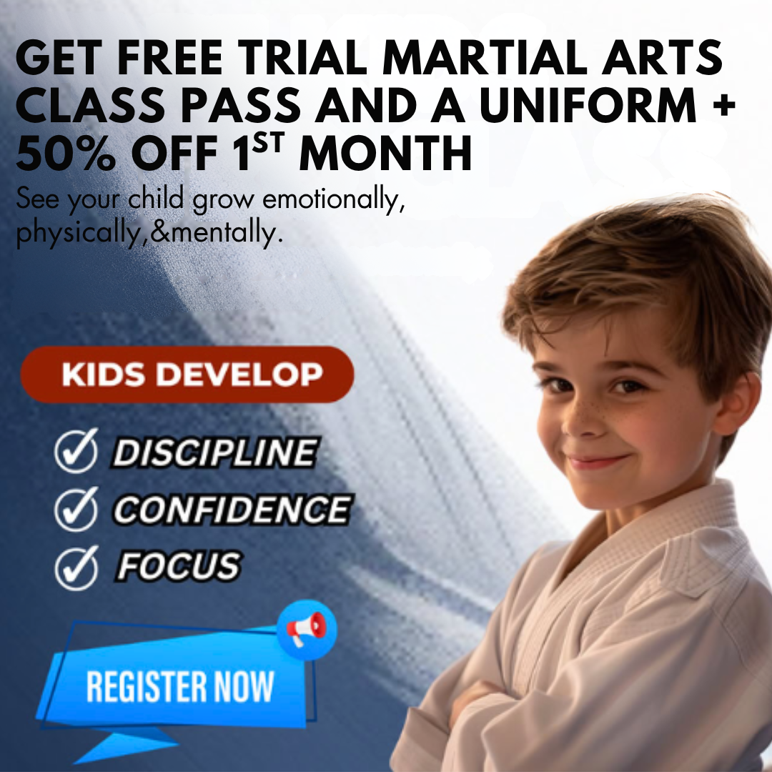 Premier Martial Arts Burlington Facebook ad: FREE First Martial Arts Lesson And A Uniform + 50% OFF…