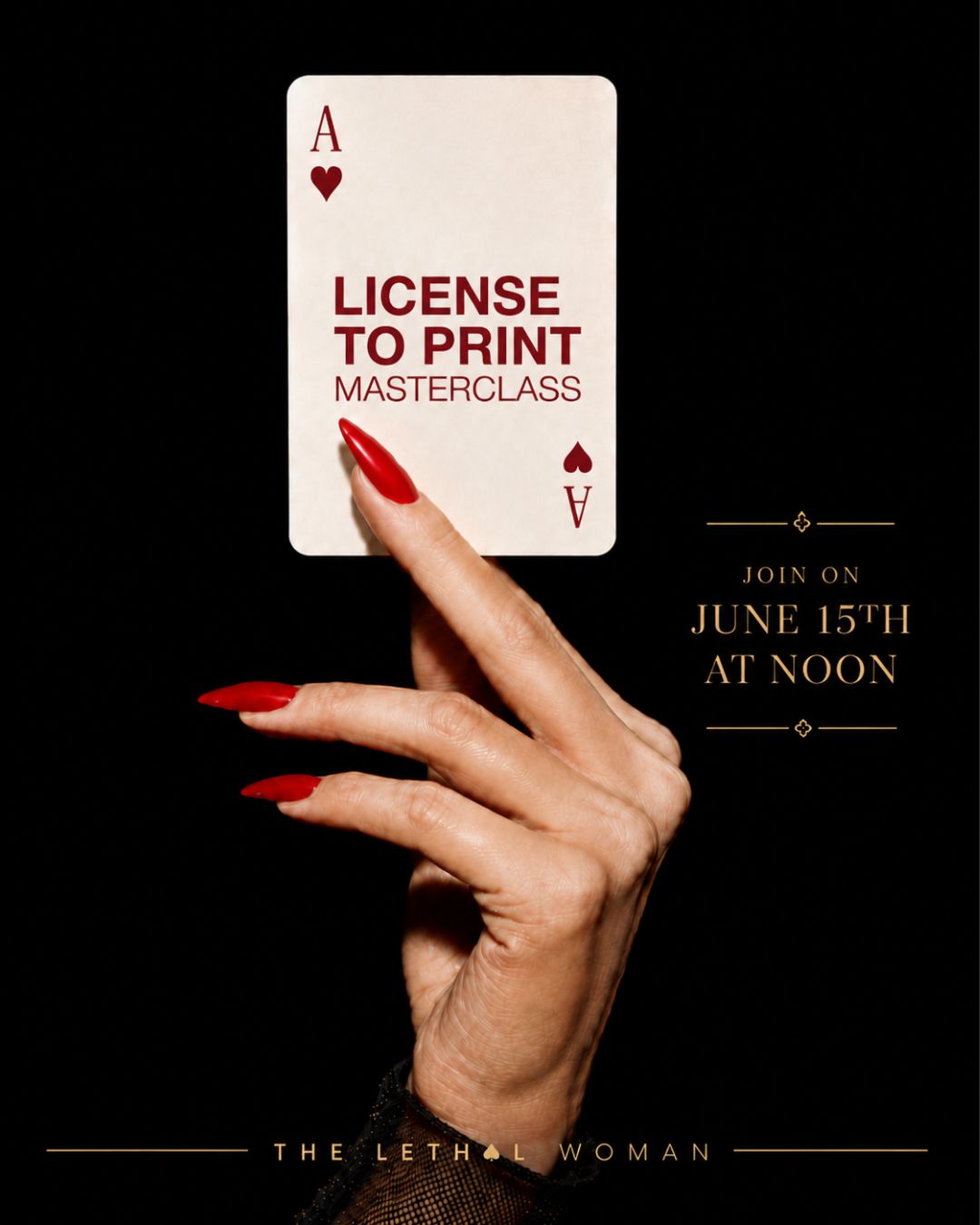 The Lethal Woman Facebook ad: Close licensing deals that PAY.