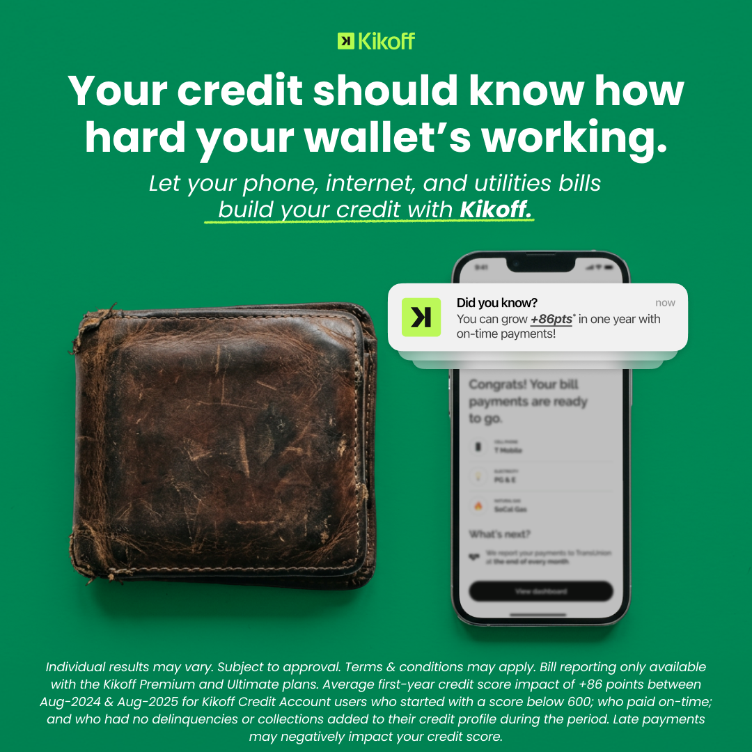 Kikoff Facebook ad: Start Reporting Your Bills Today