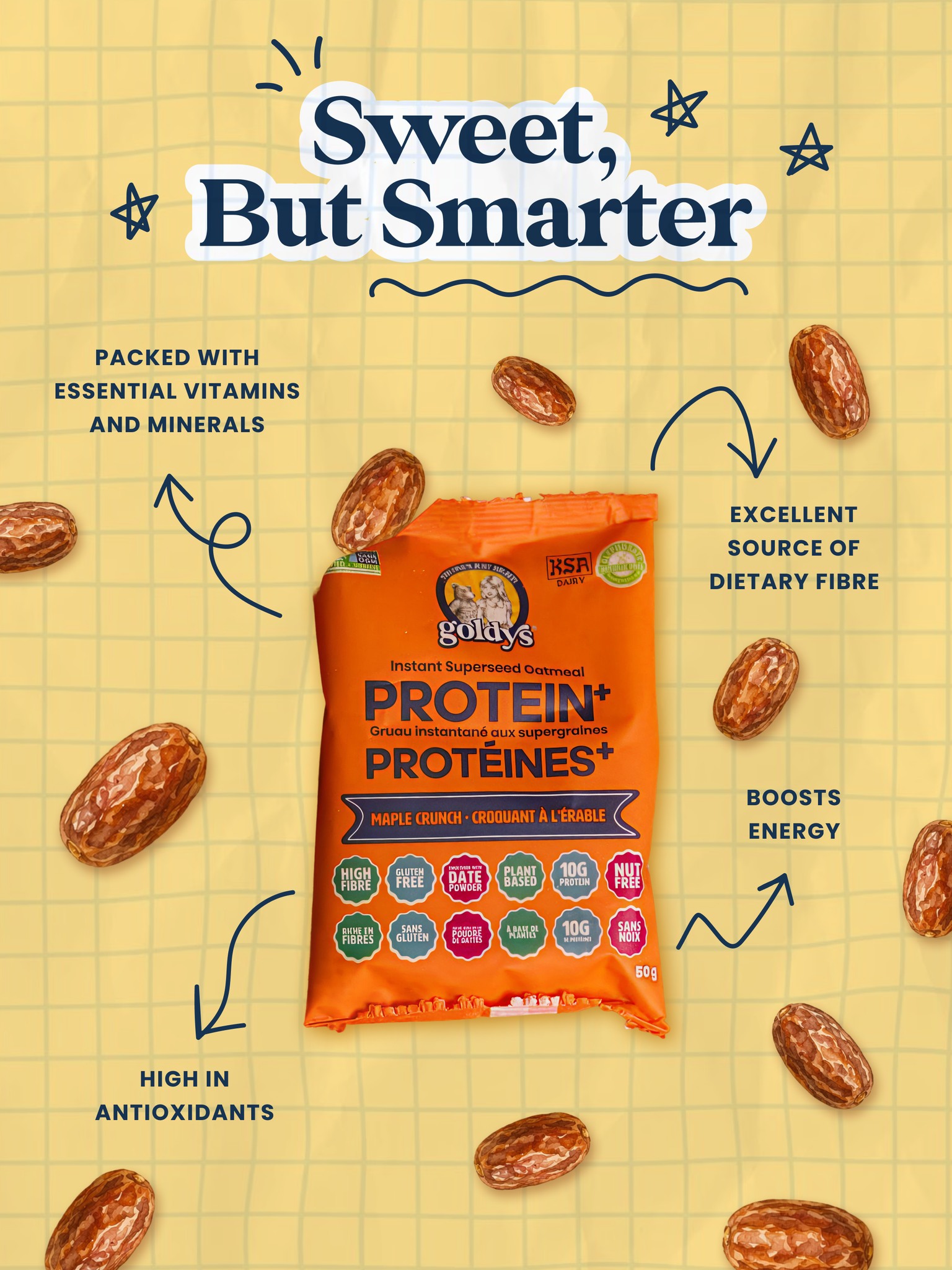 Goldysjustright Facebook ad: Goldy’s Instant and Protein+ oatmeal are sweetened with…