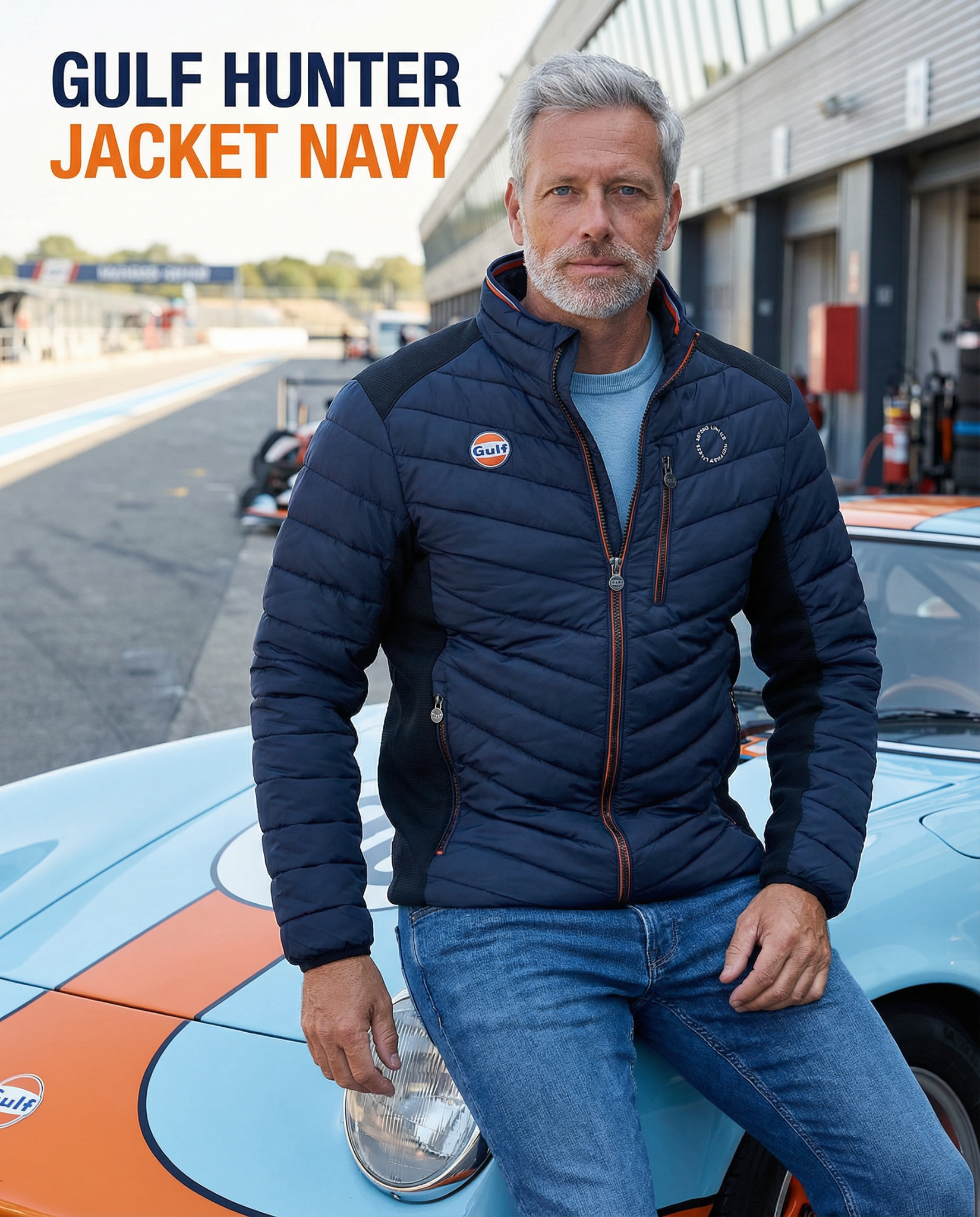 Grandprix Originals Facebook ad: Gulf Hunter Jacket navy - Collection 2026