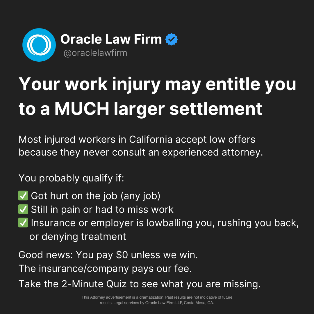Oracle Law Firm - Accident & Injury Attorneys Facebook ad: Get the Benefits You Deserve