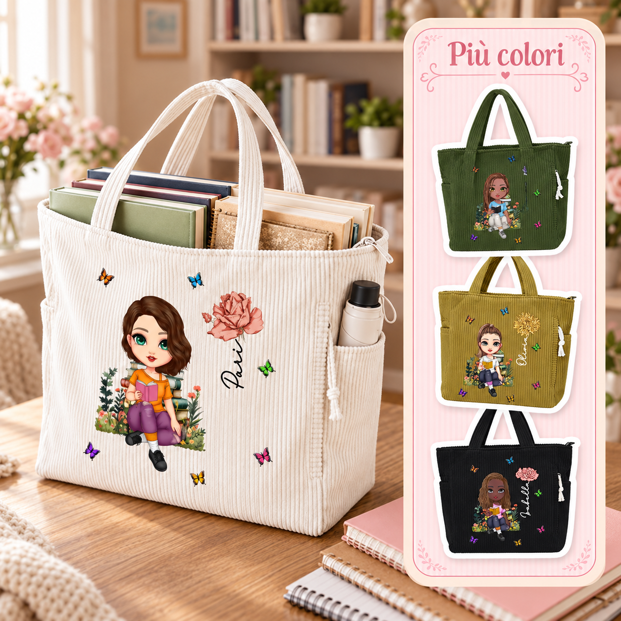 Callie Italy Facebook ad: Stile Unico e Personalizzato | Tote bag in velluto a coste