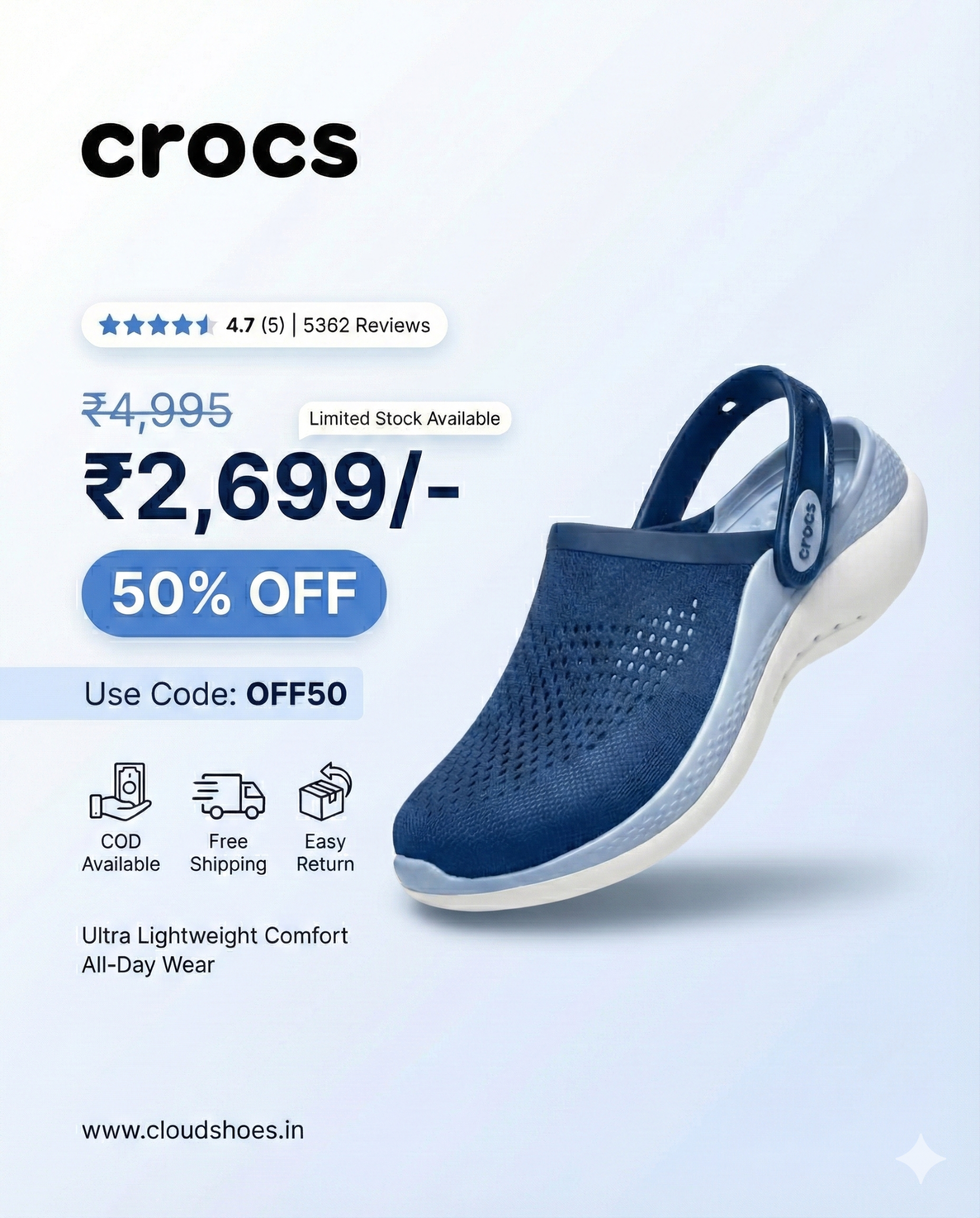 Cloudshoes Facebook ad: 2699/- Only Comfort That Moves With You