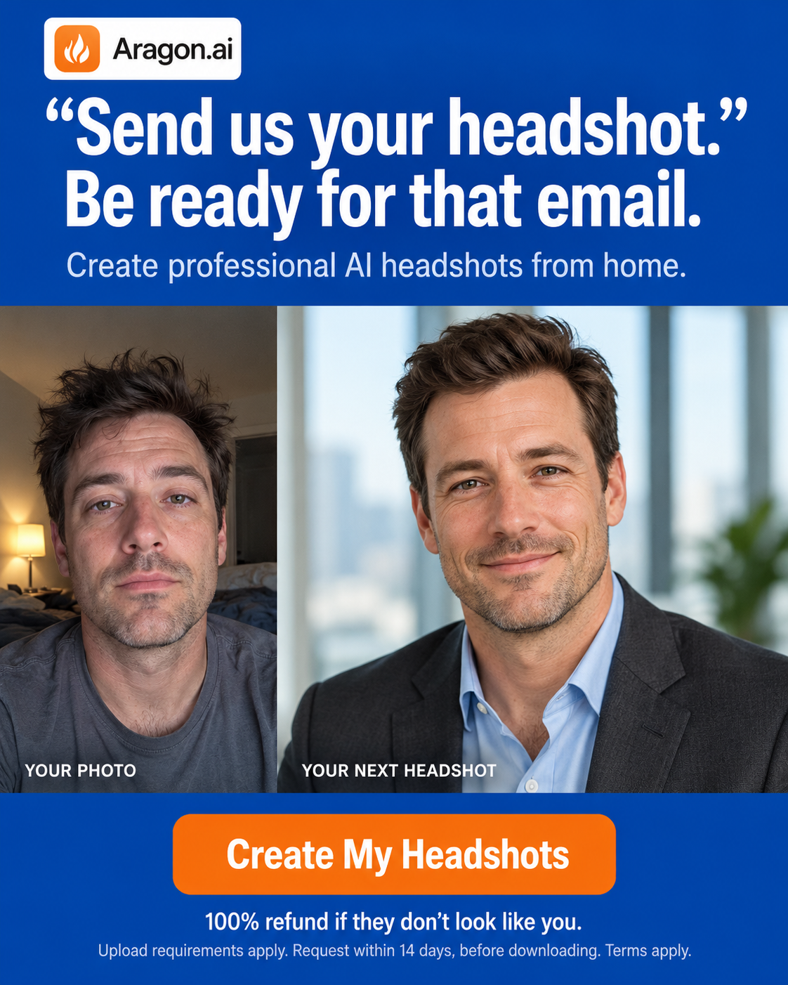Aragon.ai Facebook ad: Realistic AI headshots in minutes
