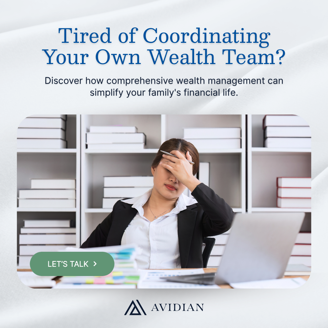 Avidian Wealth Solutions Facebook ad: Your Wealth Team Needs A Conductor, Not More Players
