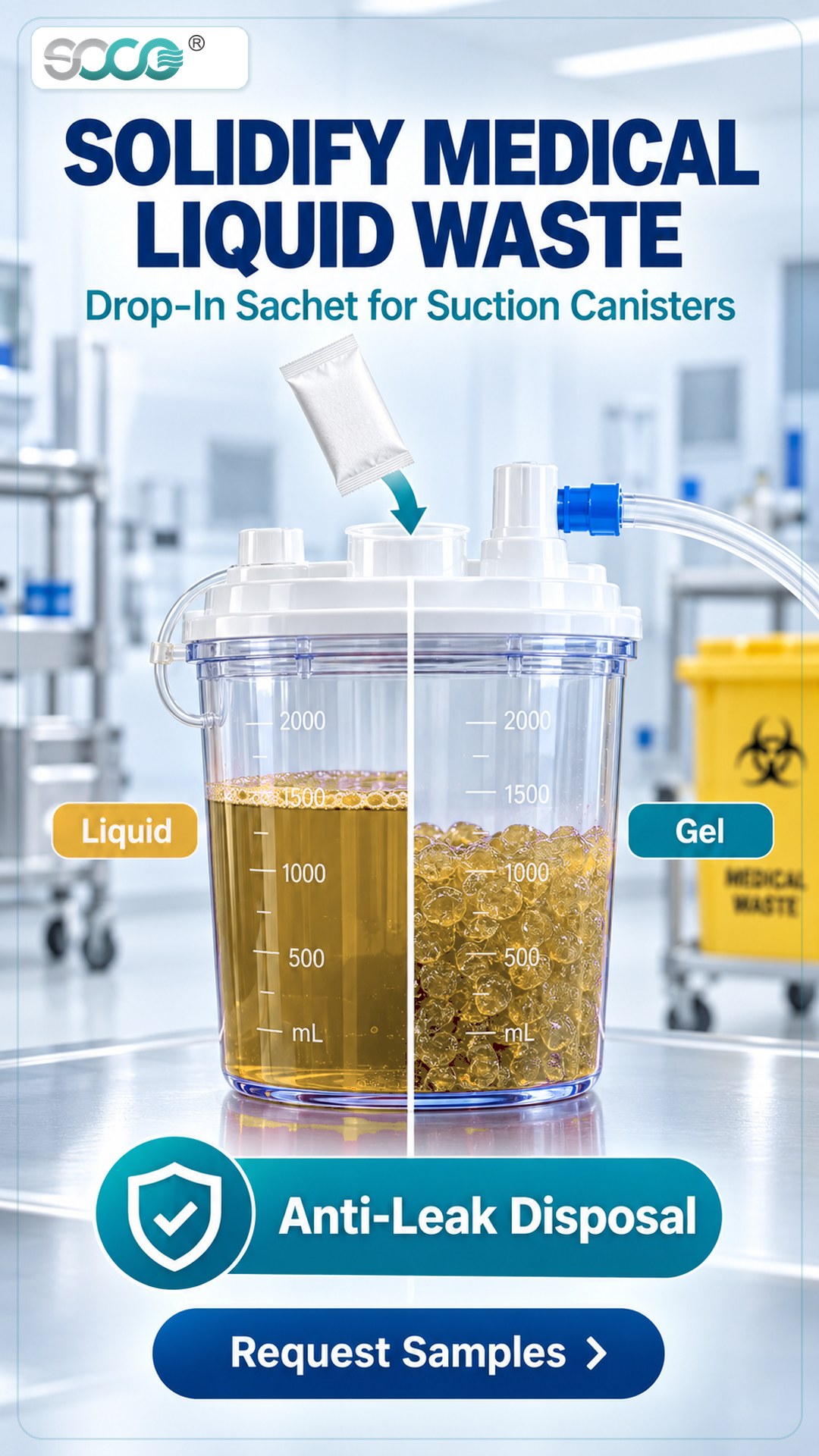 Qingdao SOCO New Material Co., Ltd. Facebook ad: Universal Liquid Waste Solidifier | Medical & Healthcare Use