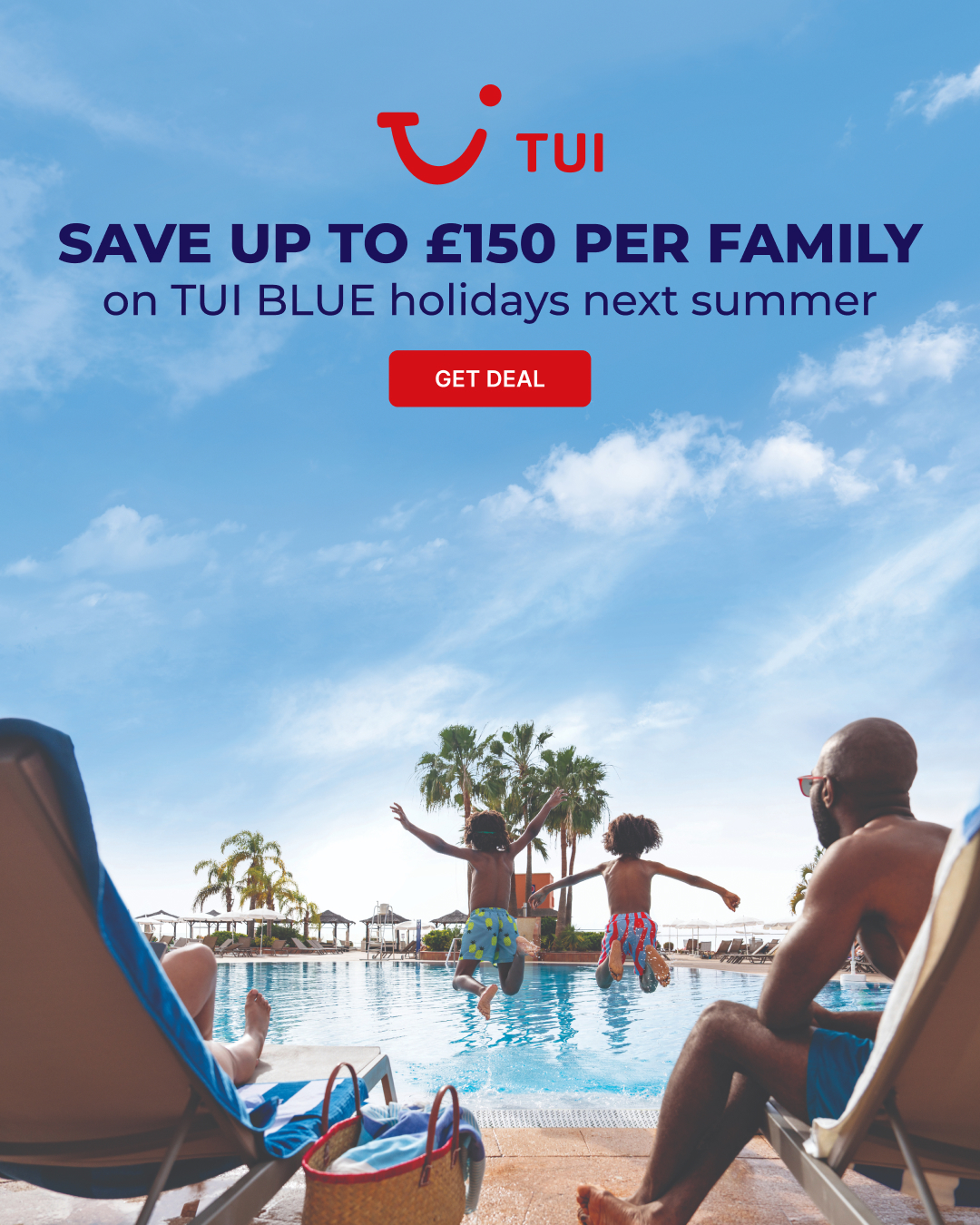 Everything Discounts Facebook ad: Save up to £150 per family on TUI…