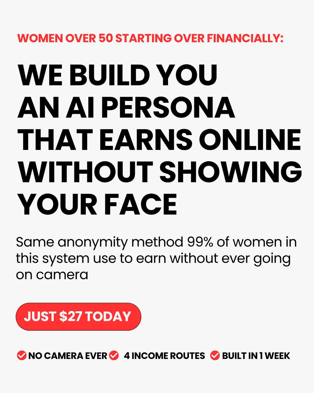 Womens Wealth Weekly Facebook ad: The Anonymous AI Income Model Built For Women Starting…