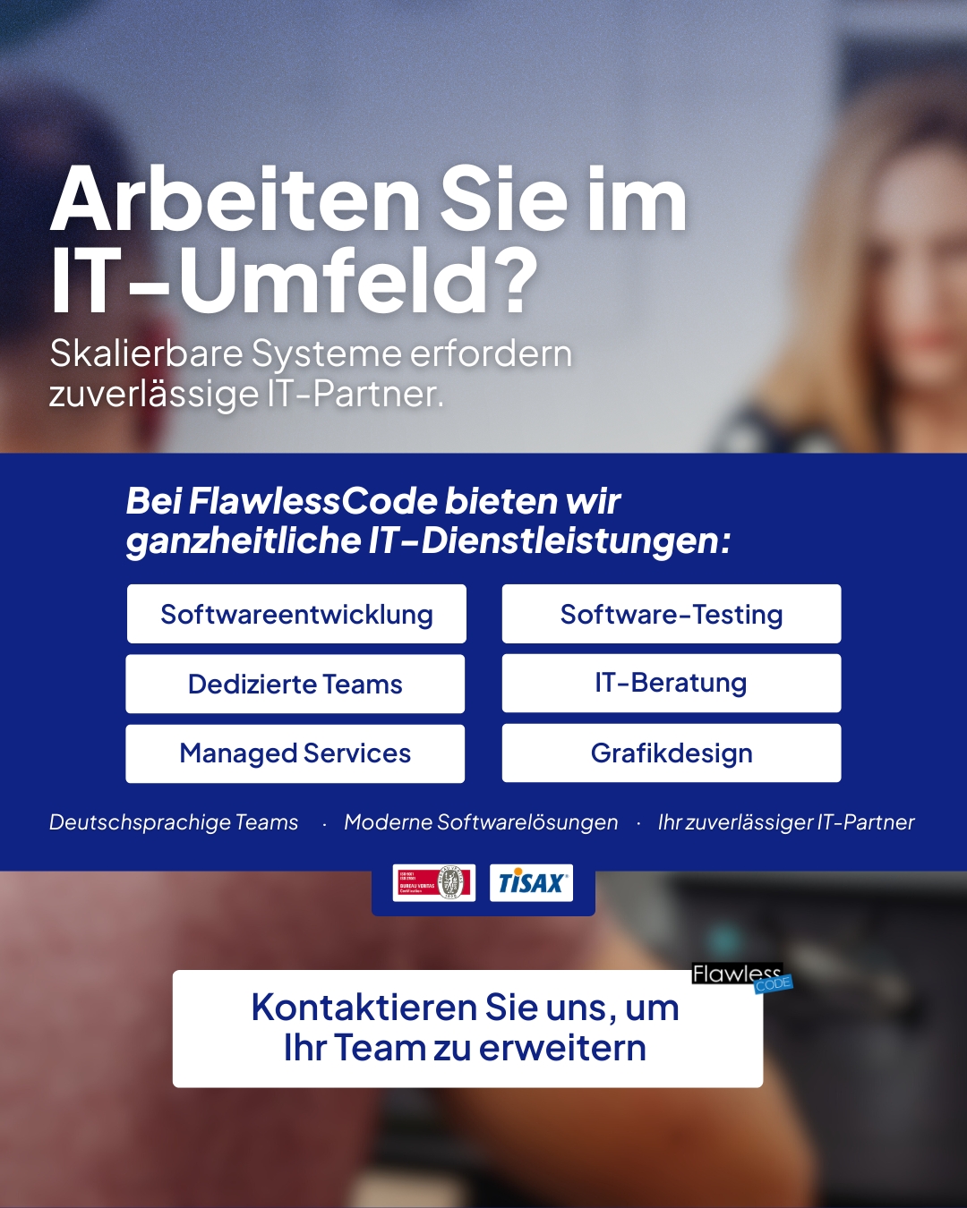 FlawlessCode Facebook ad: Moderne Softwarelösungen für IT-Teams