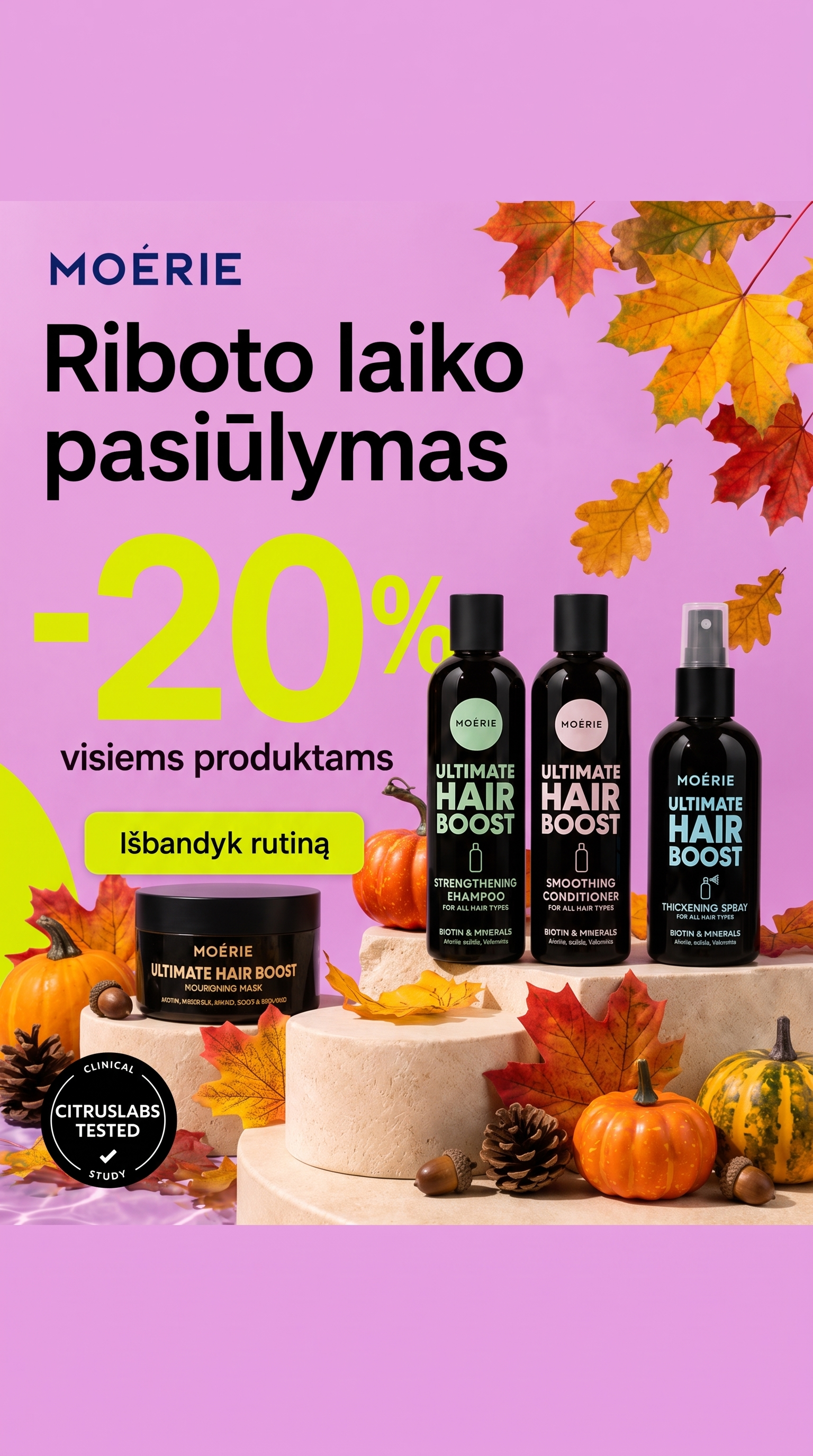 Moérie Beauty Facebook ad: -20% Visiems Produktams