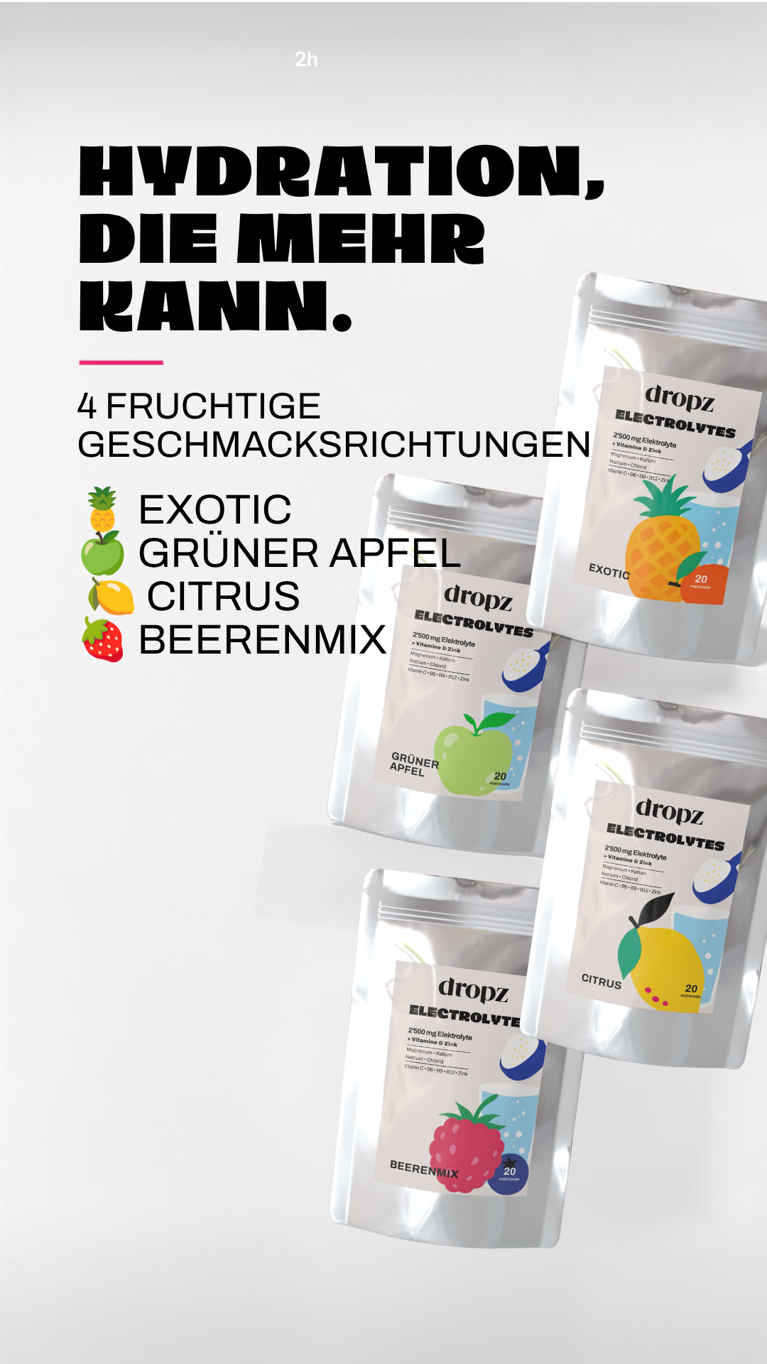 dropz Facebook ad: Hydration mit wichtigen Elektrolyten