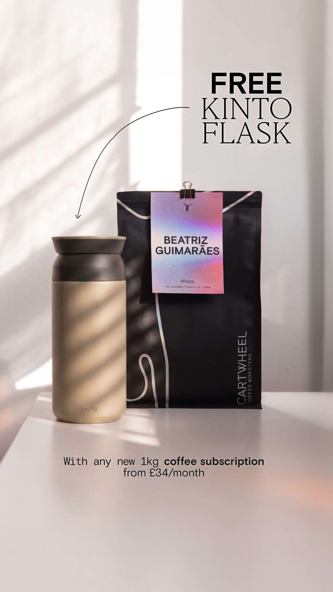 Cartwheel Coffee Roasters Facebook ad: Free Kinto Travel Tumbler