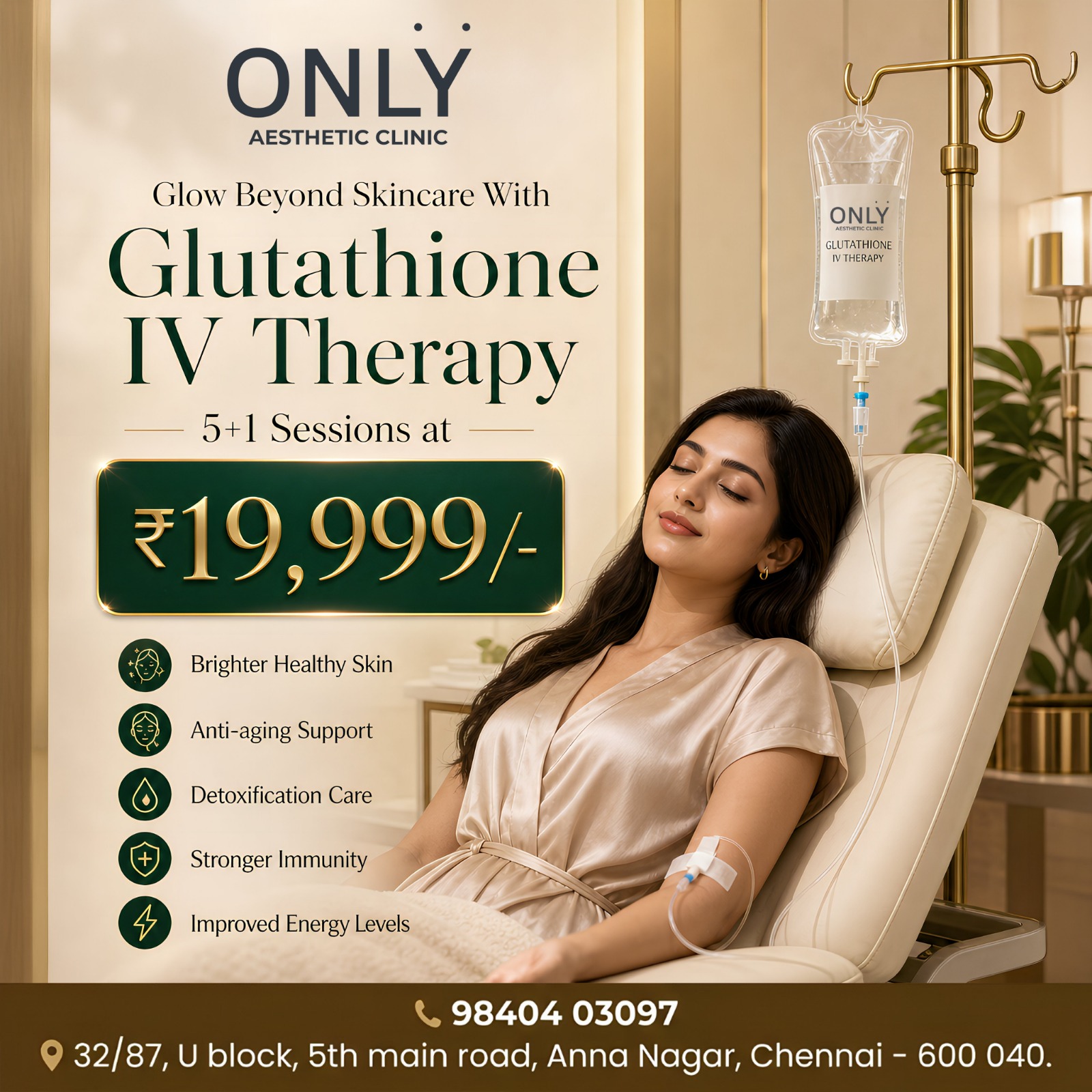 Onlyaestheticsclinic Facebook ad: Glutathione IV Therapy