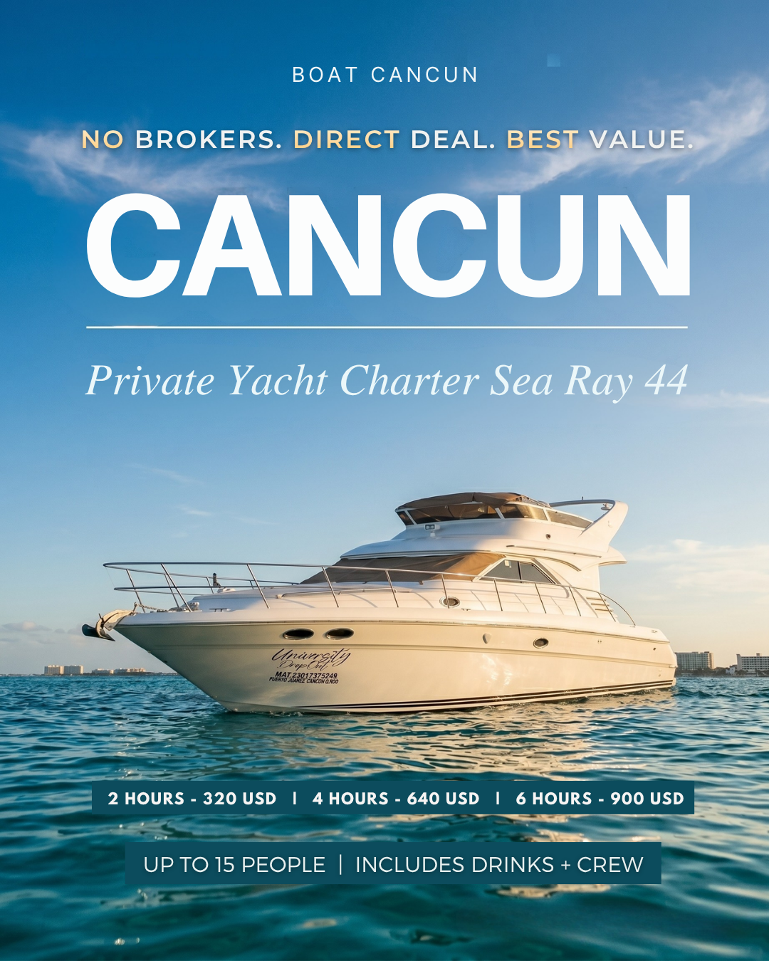 Boat Cancún Facebook ad from May 15, 2026