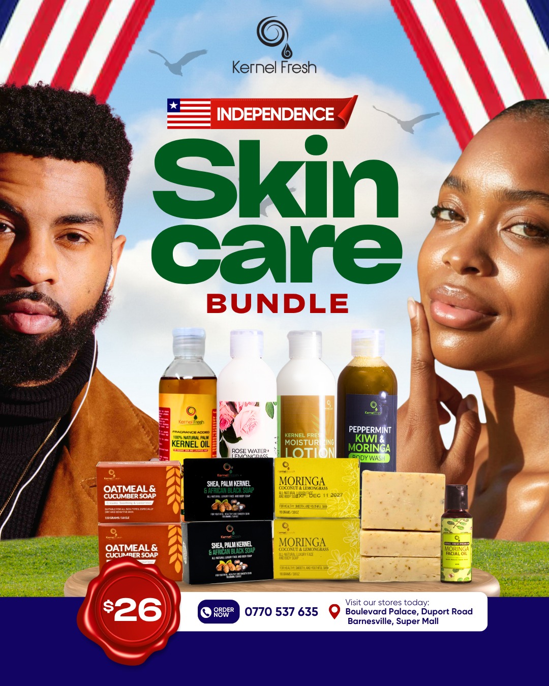 Kernel Fresh by J-Palm Liberia Facebook ad: Natural Skin Care: $26 USD