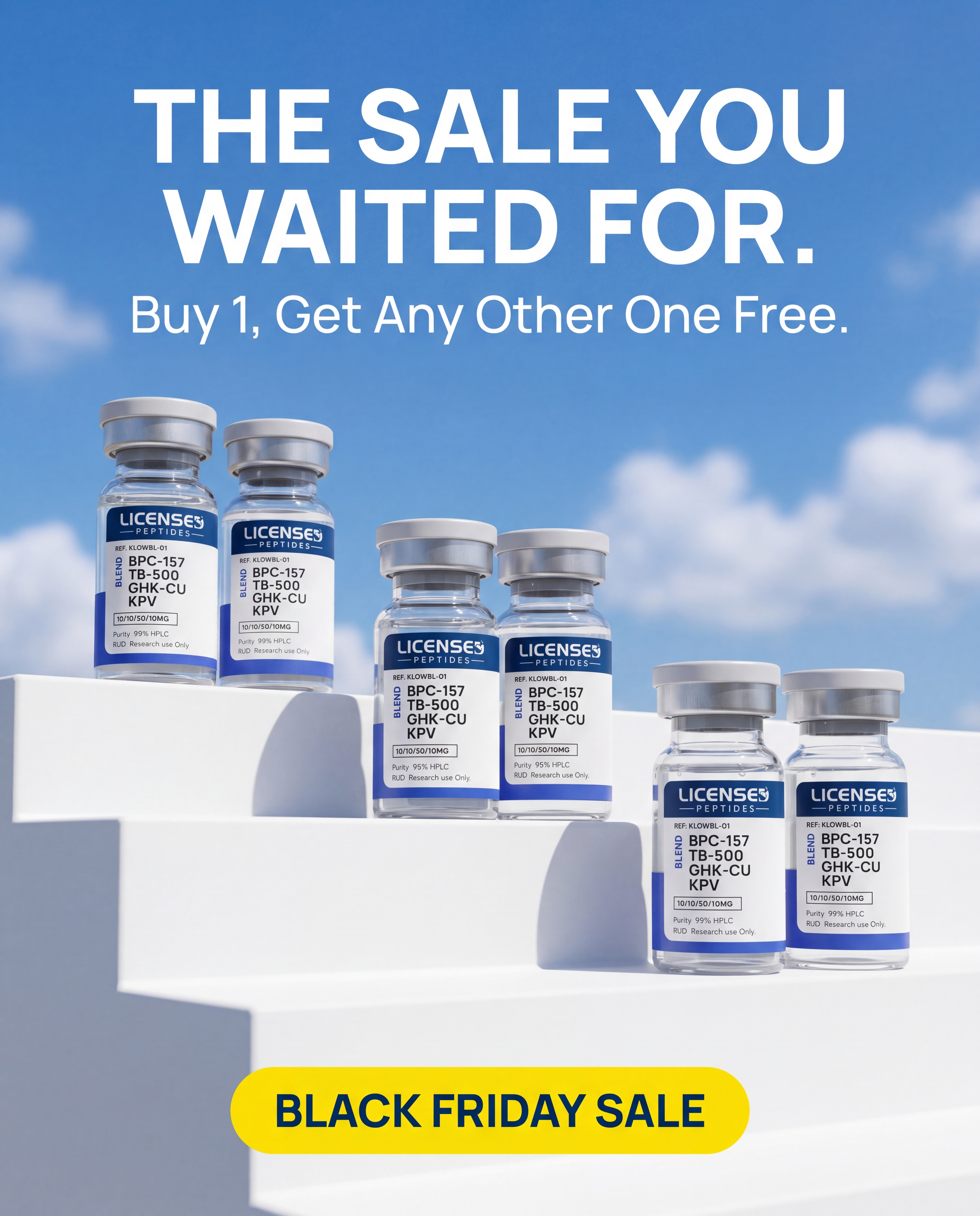 Licensed Peptides Facebook ad: 2 FOR 1, PICK ANY VIAL FREE
