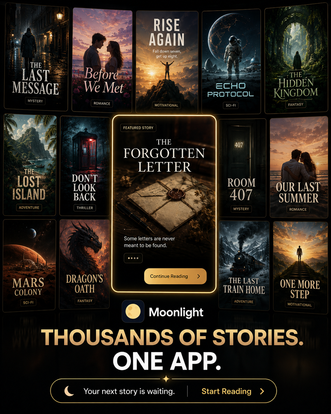 After Hours Fiction Facebook ad: Moonlight - Bite-size Stories