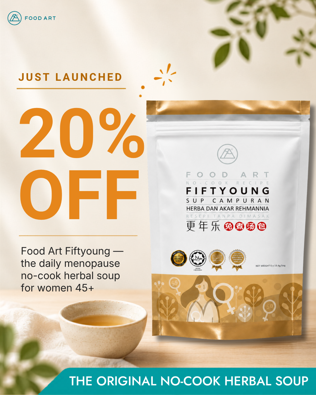 Food Art Store Facebook ad: Food Art Fiftyoung | The Original No-Cook Herbal Soup