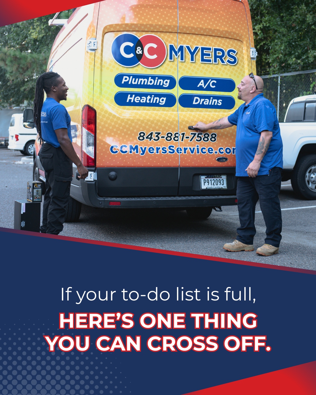 C&C Myers Heating, A/C, Plumbing & Drains Facebook ad: 2,800+ 4.8/5 Star Reviews