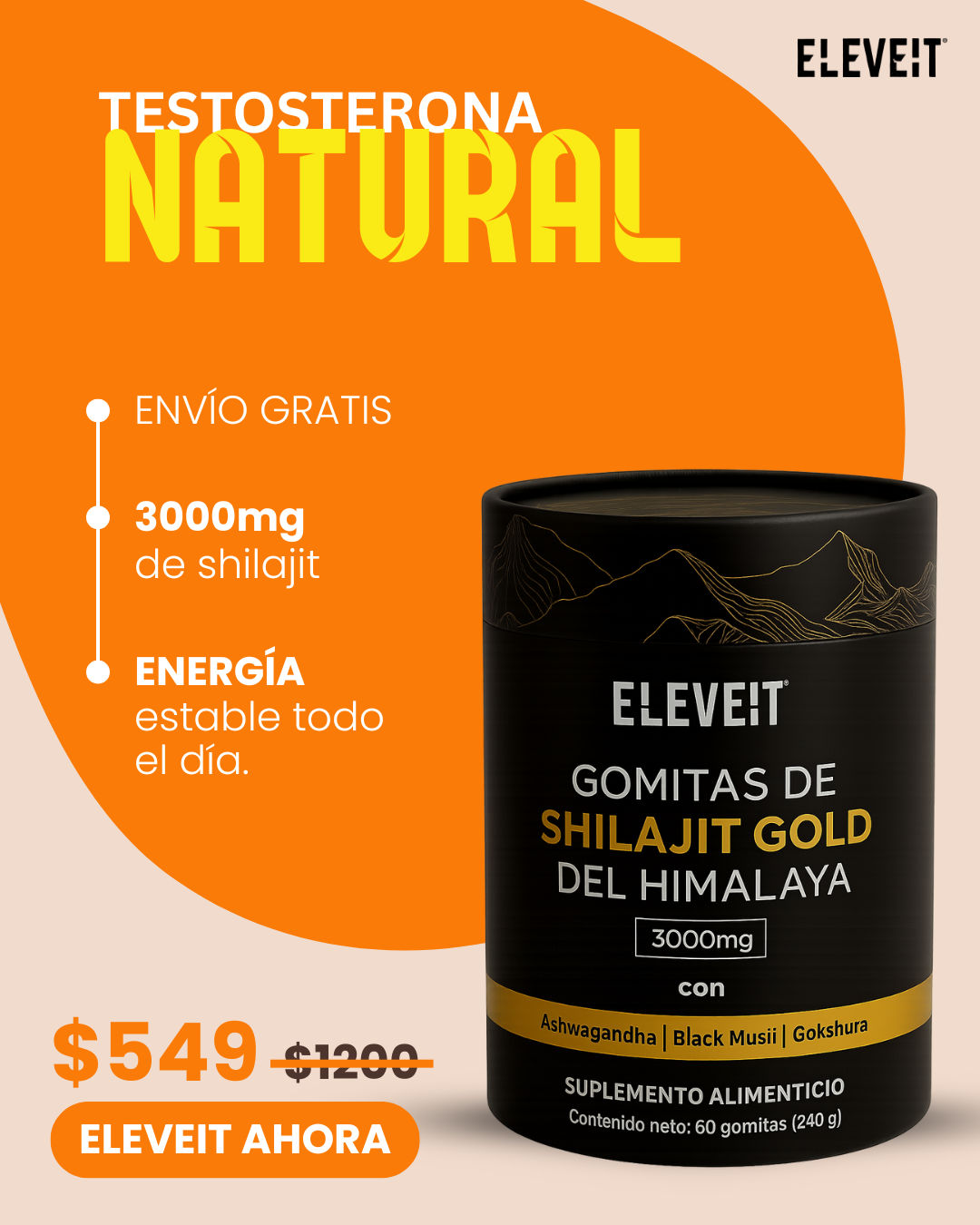 Eleveit Mex Facebook ad: Energía masculina hecha gomita