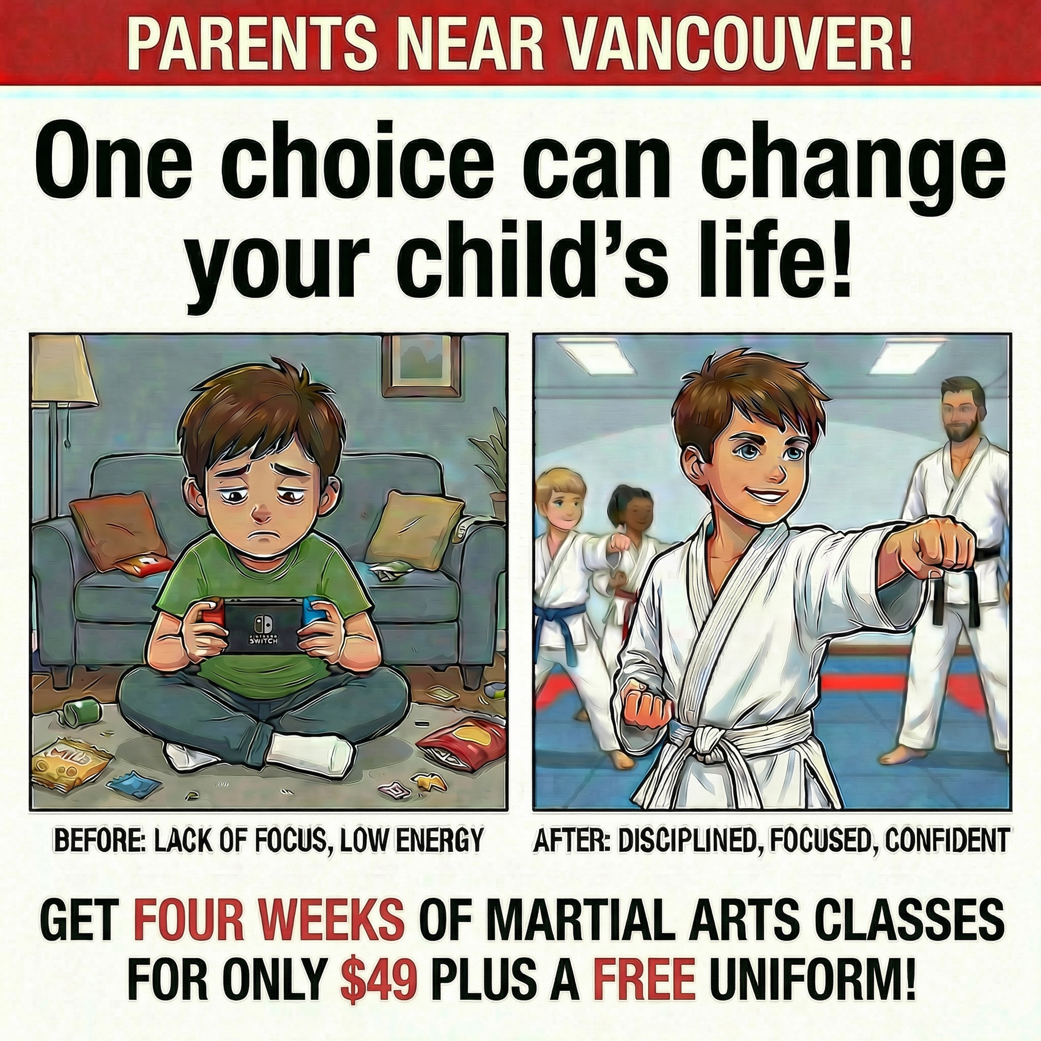 Han's World Class Taekwondo Academy Facebook ad: Best Kept Secret for Less SCREEN-TIME!