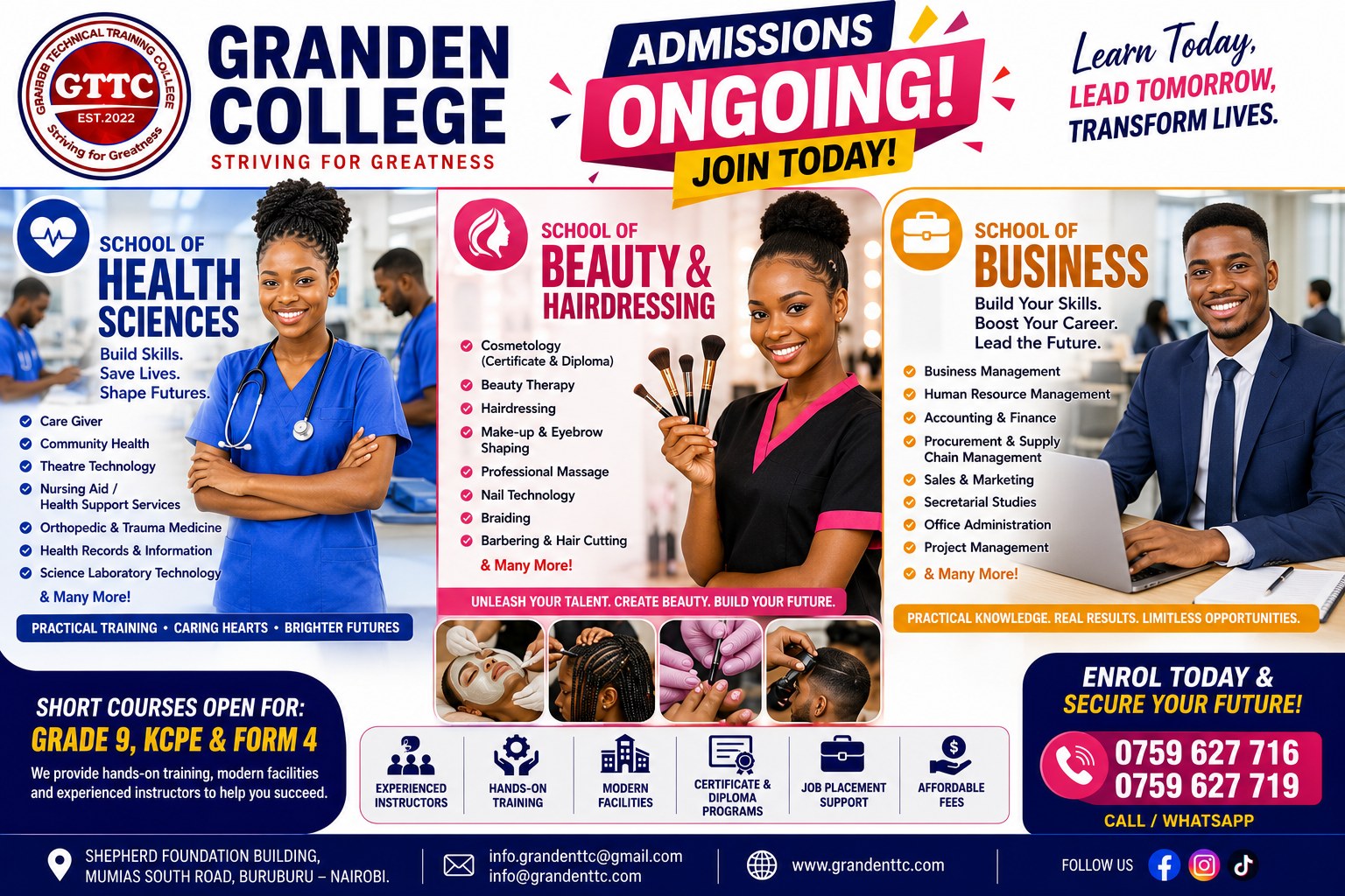 Granden Technical Training College Facebook ad: Your future starts at Granden College.