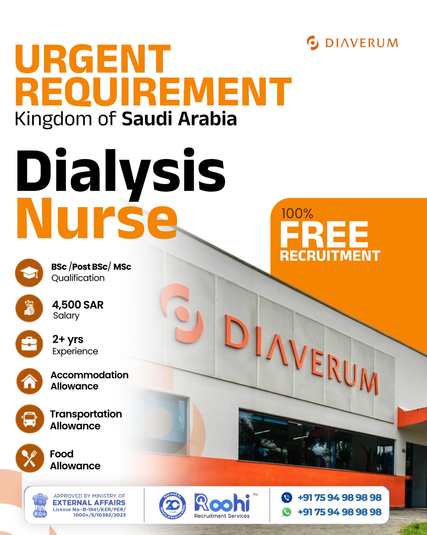 Roohi India Facebook ad: Hiring: Dialysis Nurse, Saudi Arabia