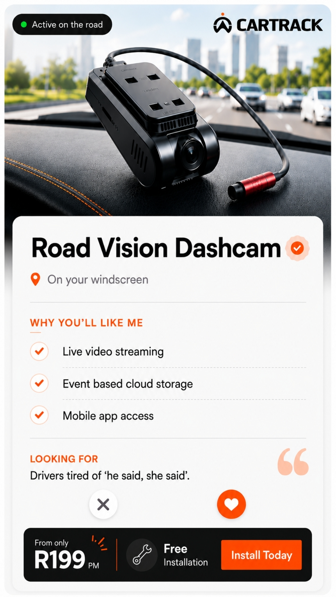 Cartrack Dashcams - ZA Facebook ad