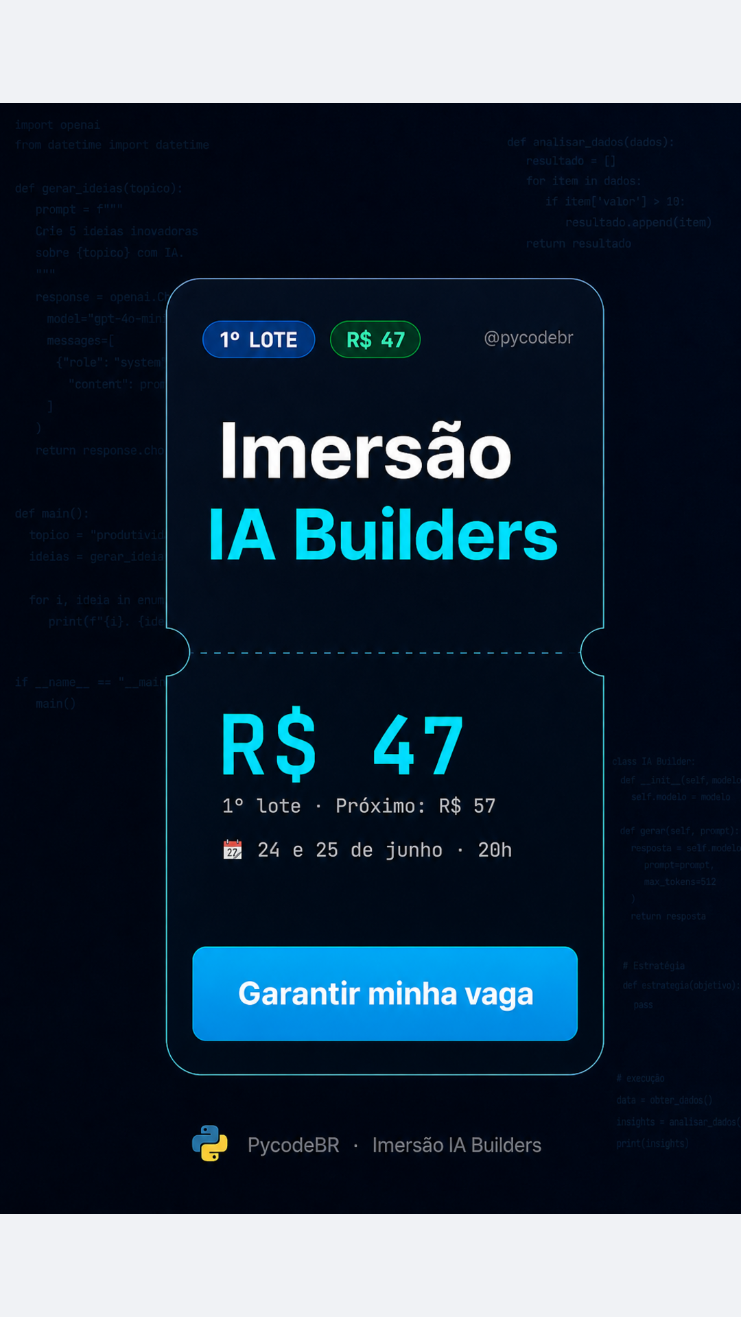 Py.codebr Facebook ad: Imersão IA Builders