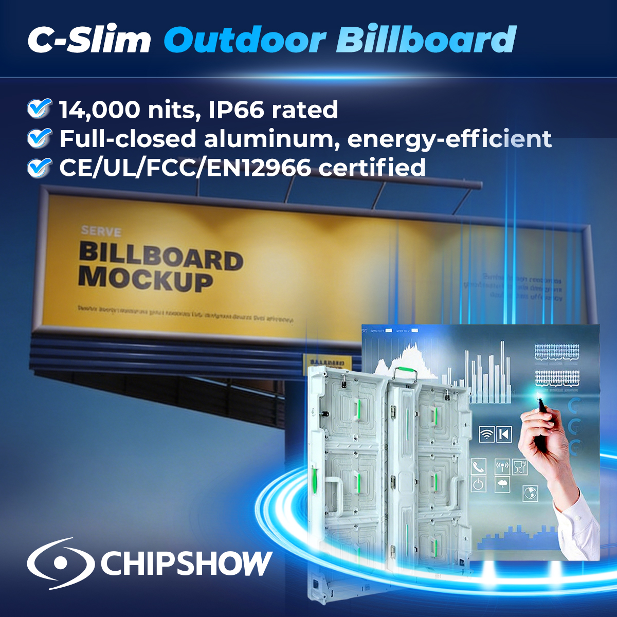 Chipshow LED Display Facebook ad: All-Weather Outdoor LED Billboards for Long-Term Use