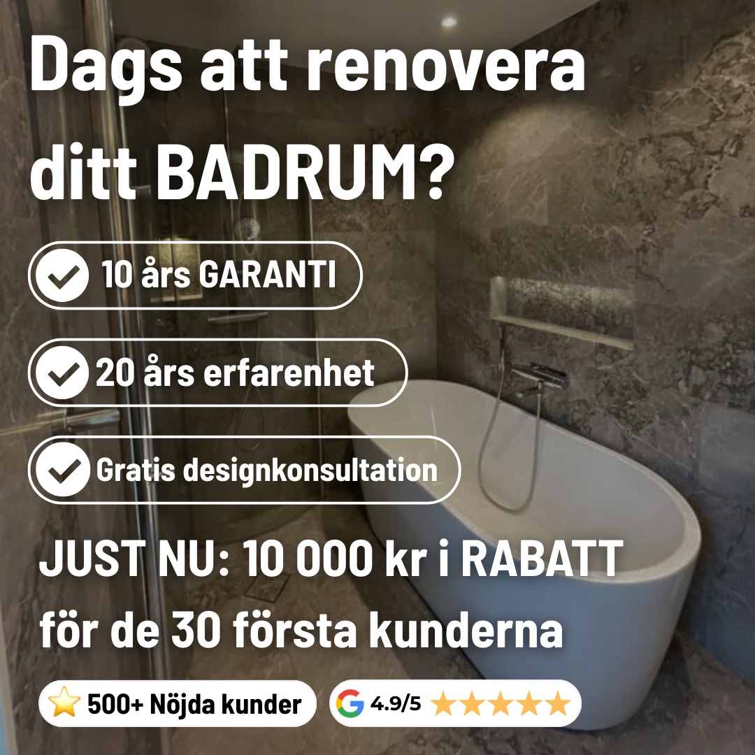 08 Bygg & Måleri AB Facebook ad: Spara STORT på Badrumsrenovering just nu!