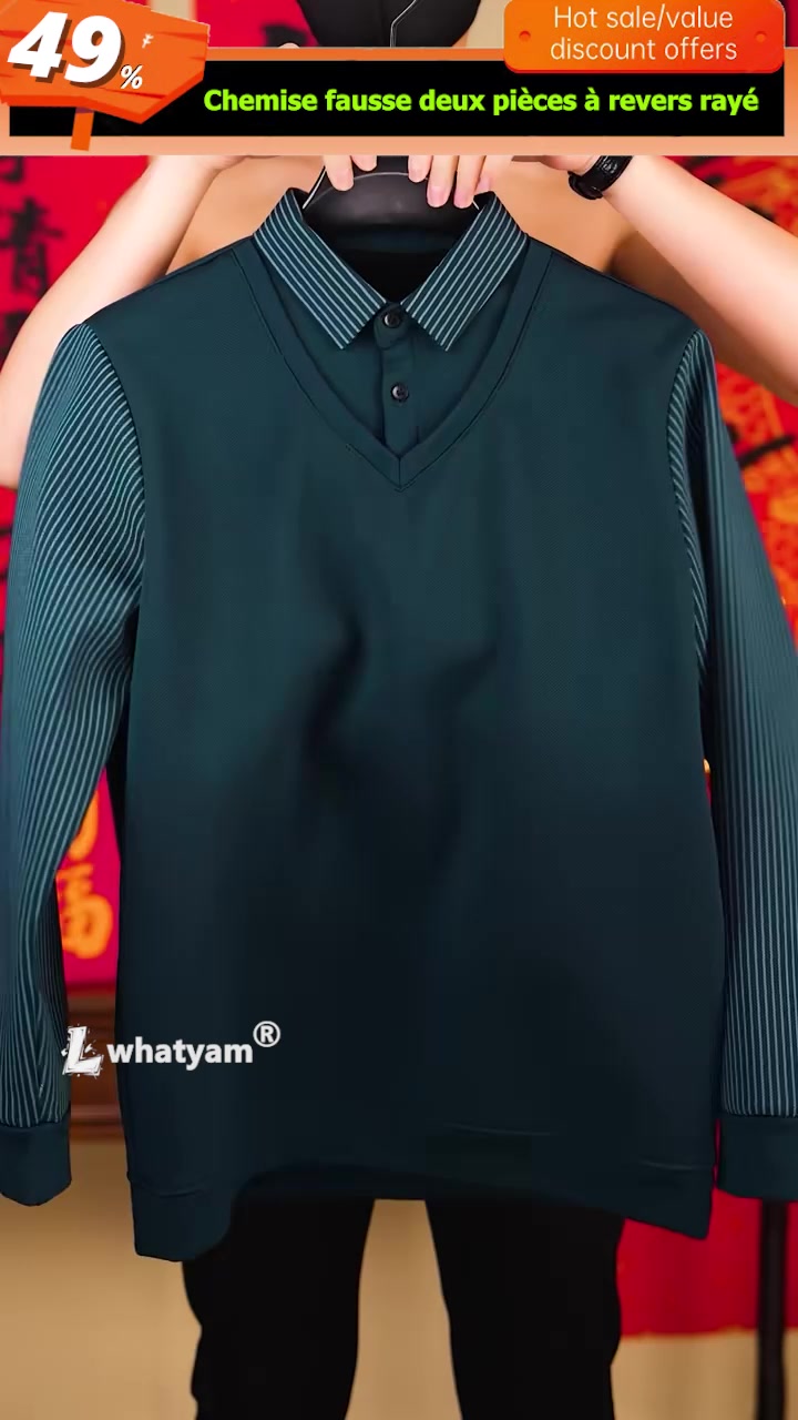 Whatchic Facebook ad: Chemise à Col Rayé 2 Pièces