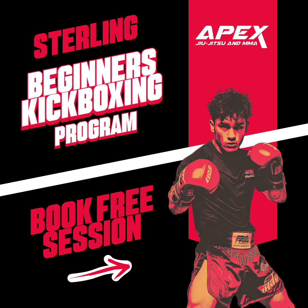 Apex Jiu jitsu and MMA Sterling Facebook ad: BOOK YOUR FREE KICKBOXING SESSION