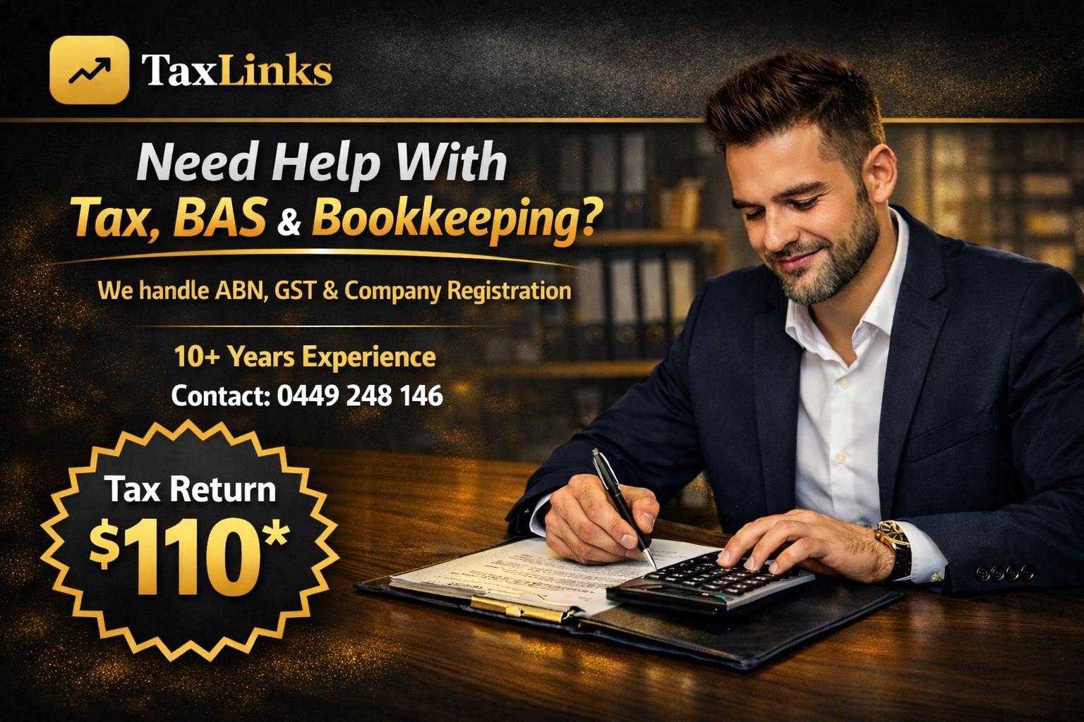 TAX LINK Accountants Facebook ad: TAX RETURN FROM $ 110
